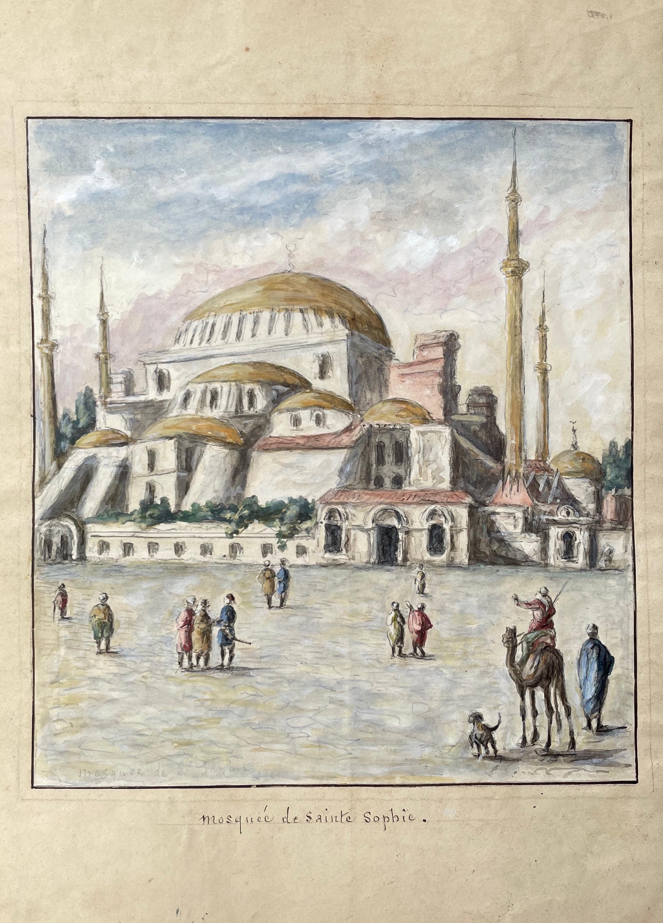 Mezquita de Santa Sofía, acuarela de viaje, siglo XIX - Art de Unknown