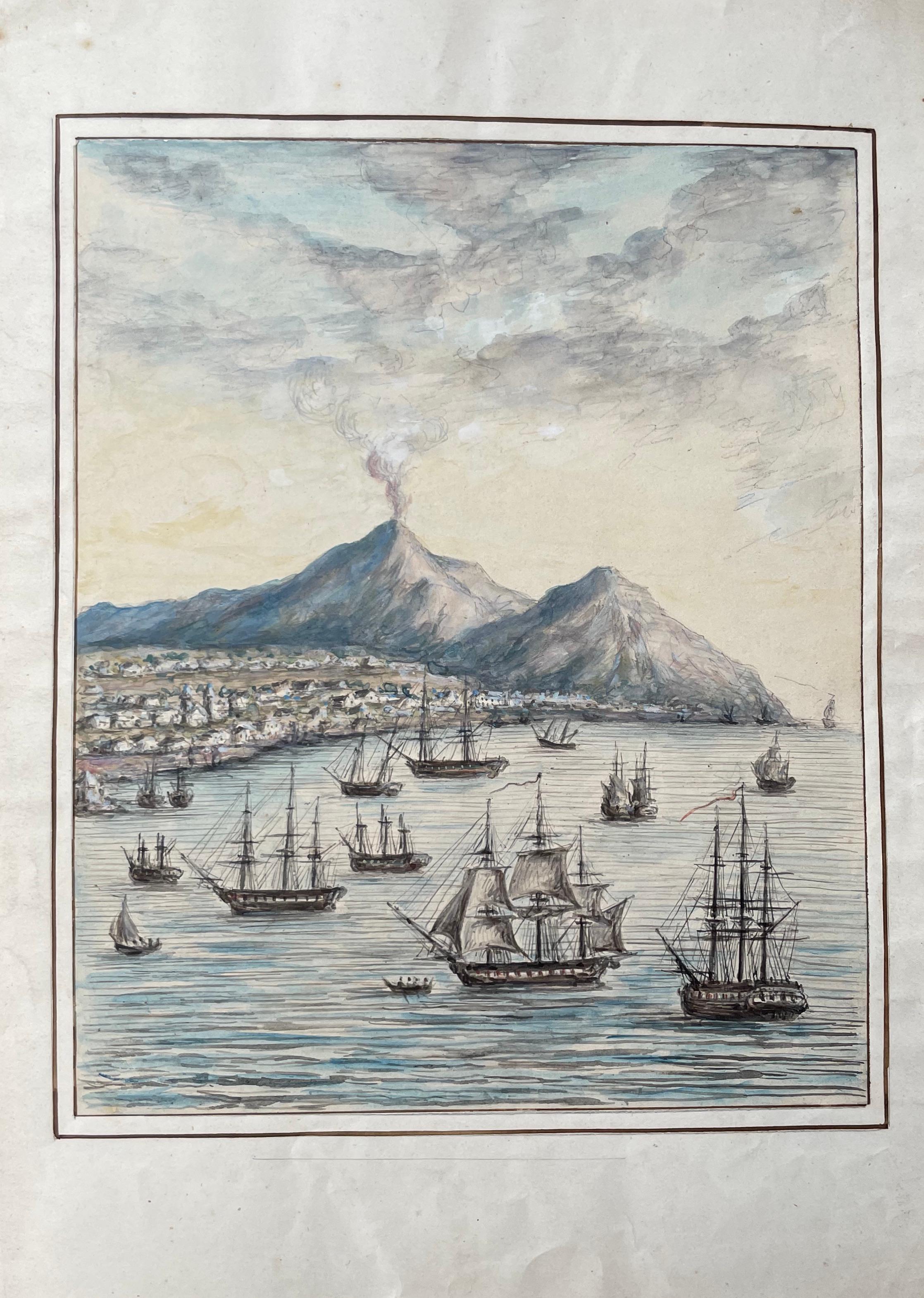 Bay At The Foot Of A Volcano, Travel Watercolor, 19th Century - Art by Unknown