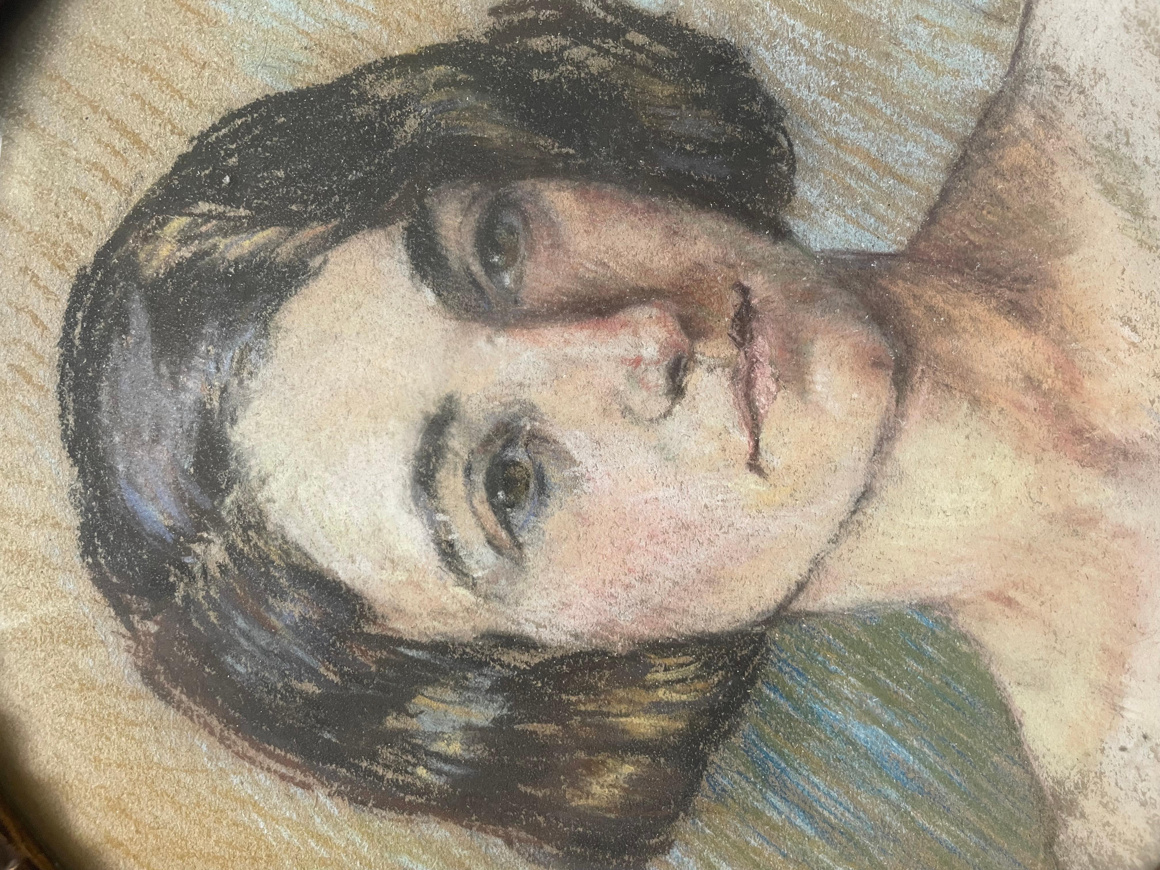 Portrait Of A Young Woman, Pastel, Signature To Be Identified For Sale 1