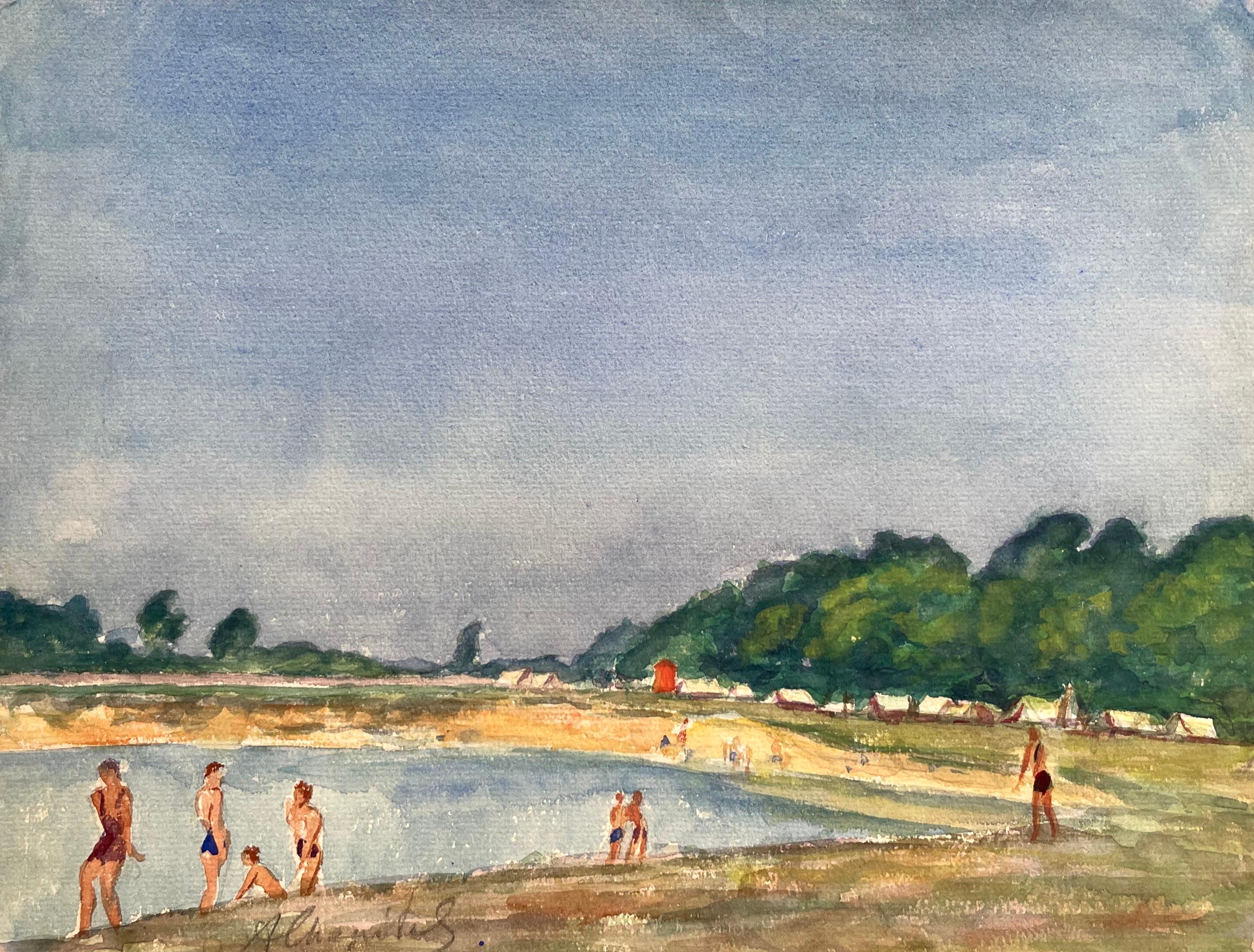 Bathing scene, Watercolor By A. Chapitel