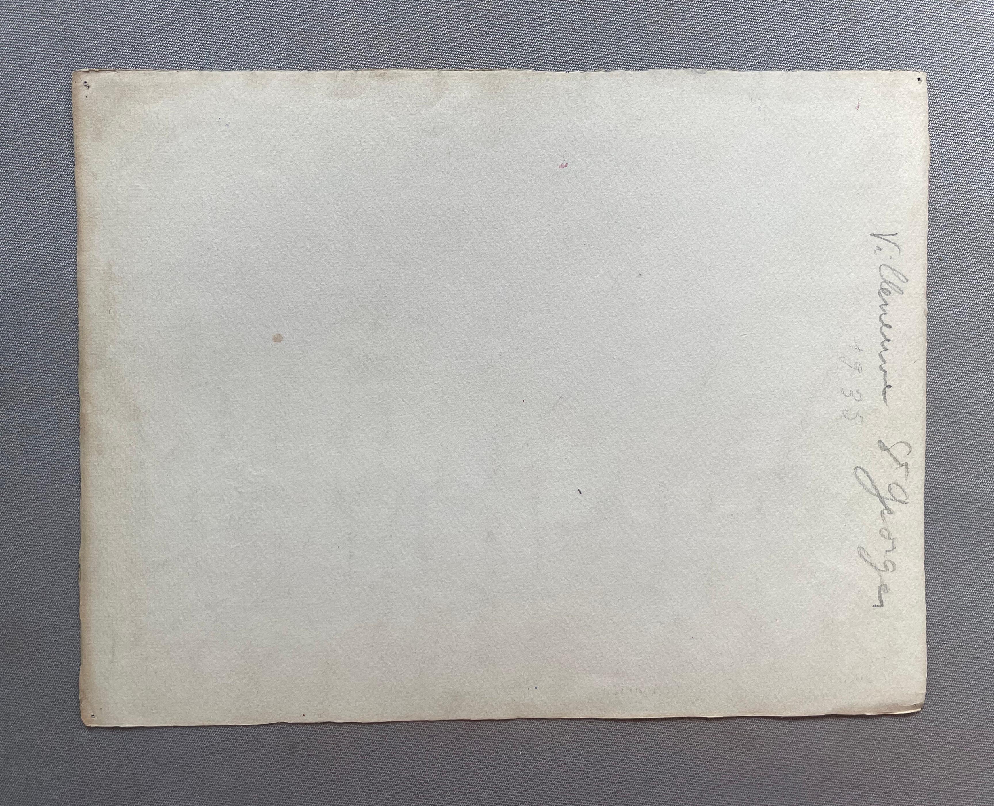 Scena del bagno.  
Acquerello firmato A. Chapitel, datato 1935. 
Si trova a Vigneux-sur-Seine, un comune della regione di Parigi.
Piccole macchie in alto a sinistra, per il resto buone condizioni.  
24 x 31 cm.