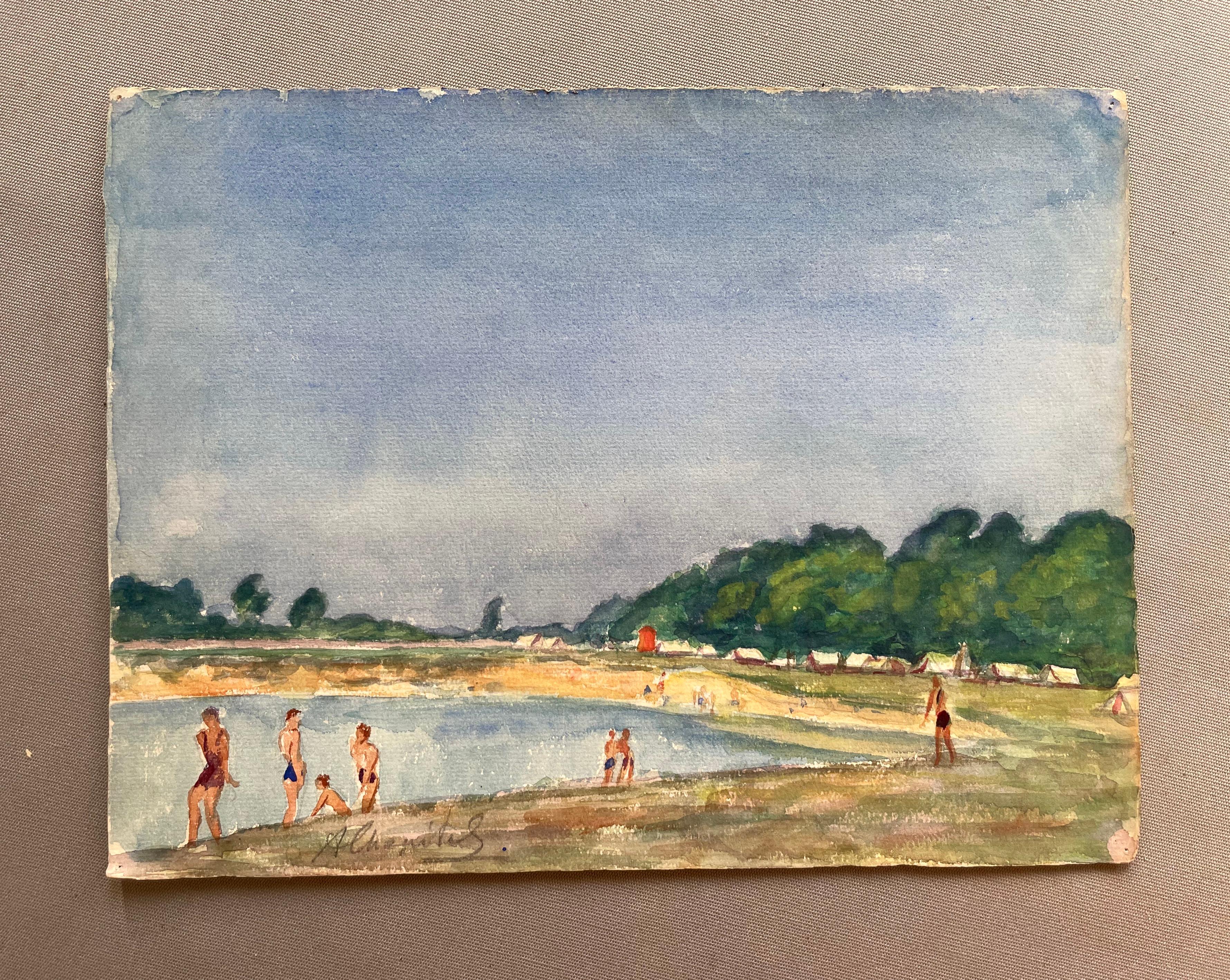 Scena di bagno, acquerello di A. Chapitel - Art di Unknown