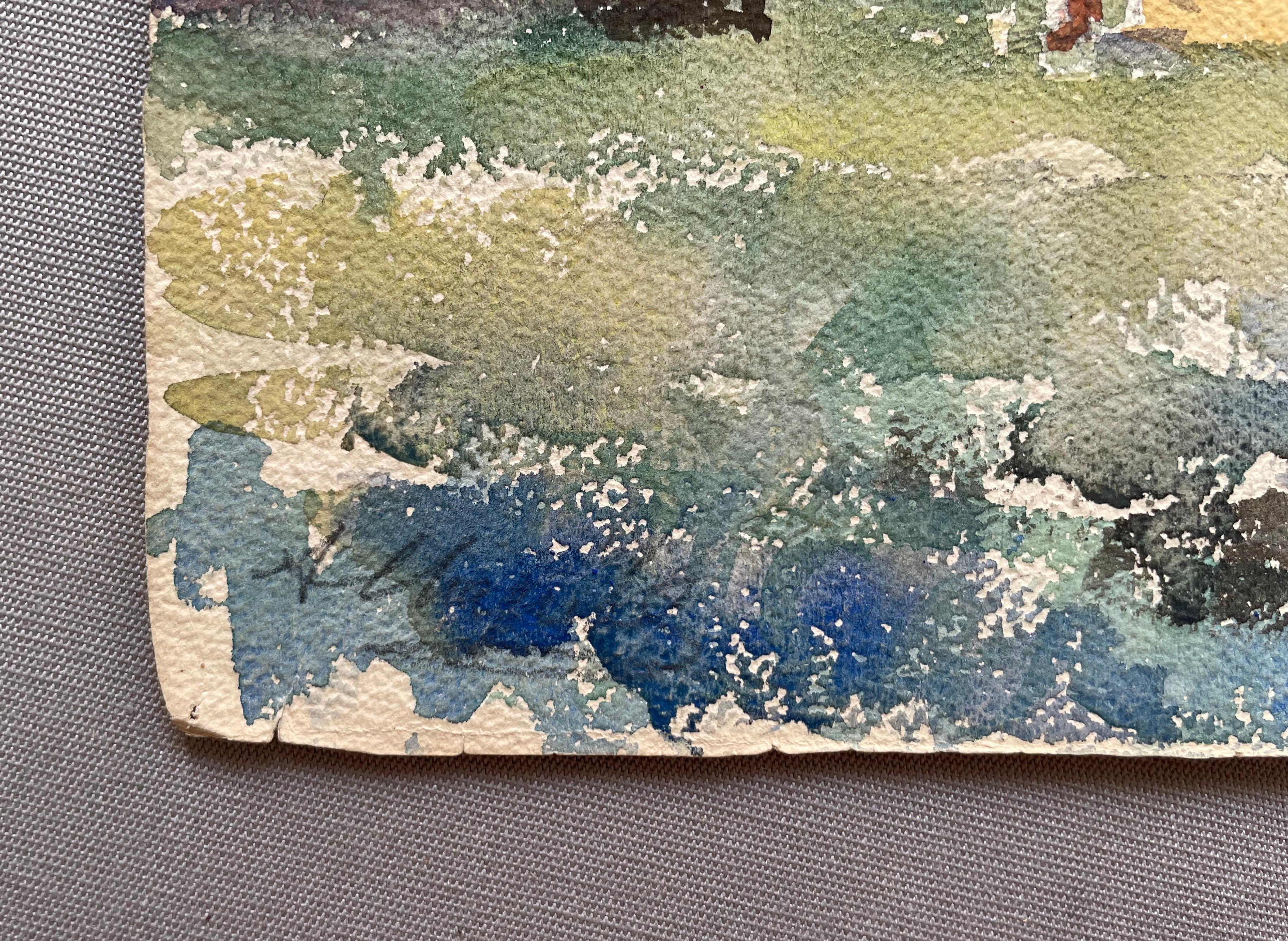 Campo, acquerello firmato A. Chapitel - Landscape Art Grigio di Unknown