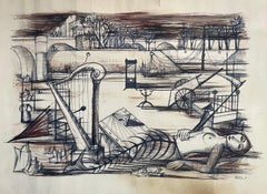 Bernard Duc - Bernard Duc, Meerjungfrau am Ufer der Seine, großformatige surrealistische Zeichnung Bernard Duc, Meerjungfrau am Ufer der Seine, großformatige surrealistische Zeichnung