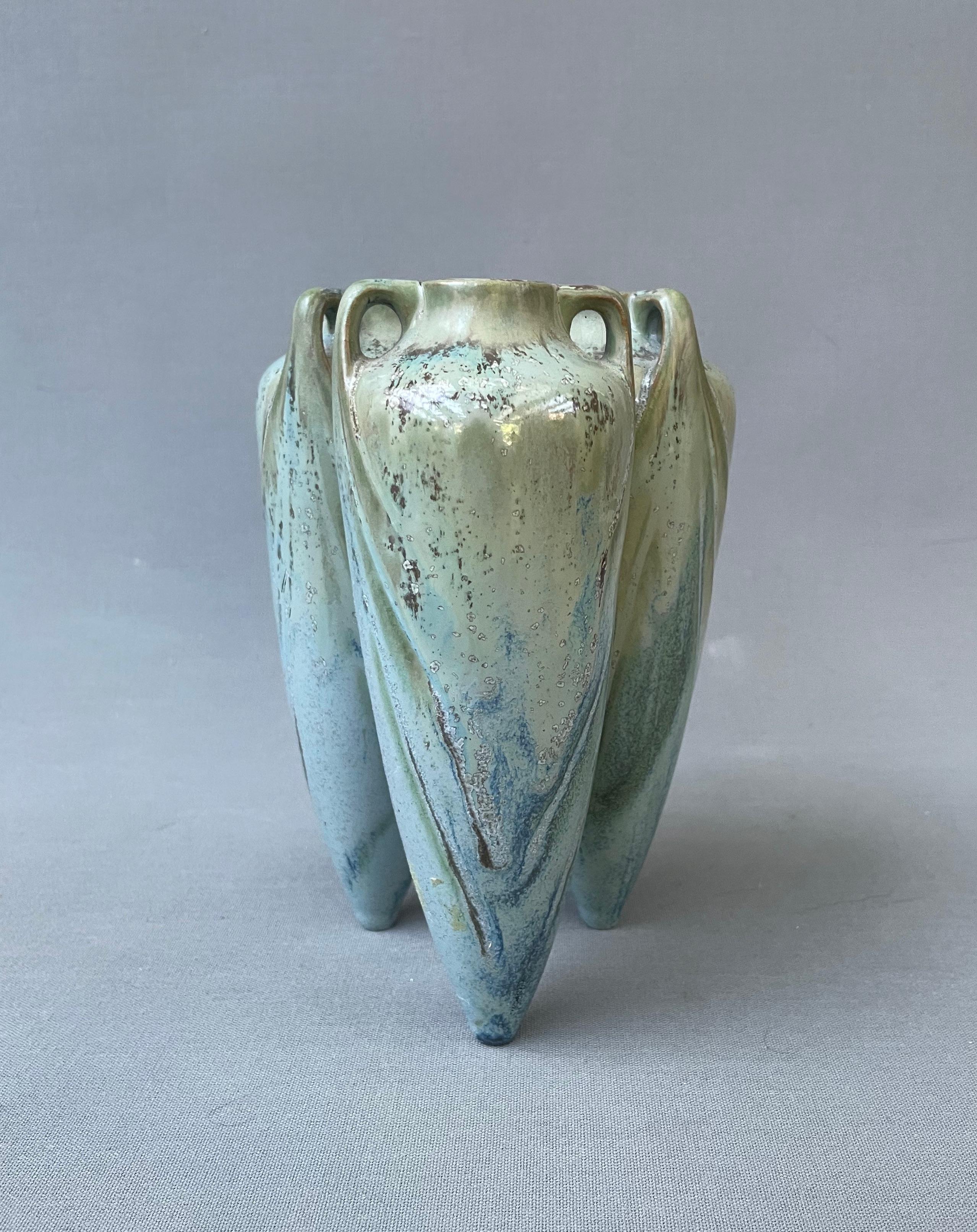 Flamed Stoneware Vase With Three Adjoining Amphorae - Art Deco Art by Unknown