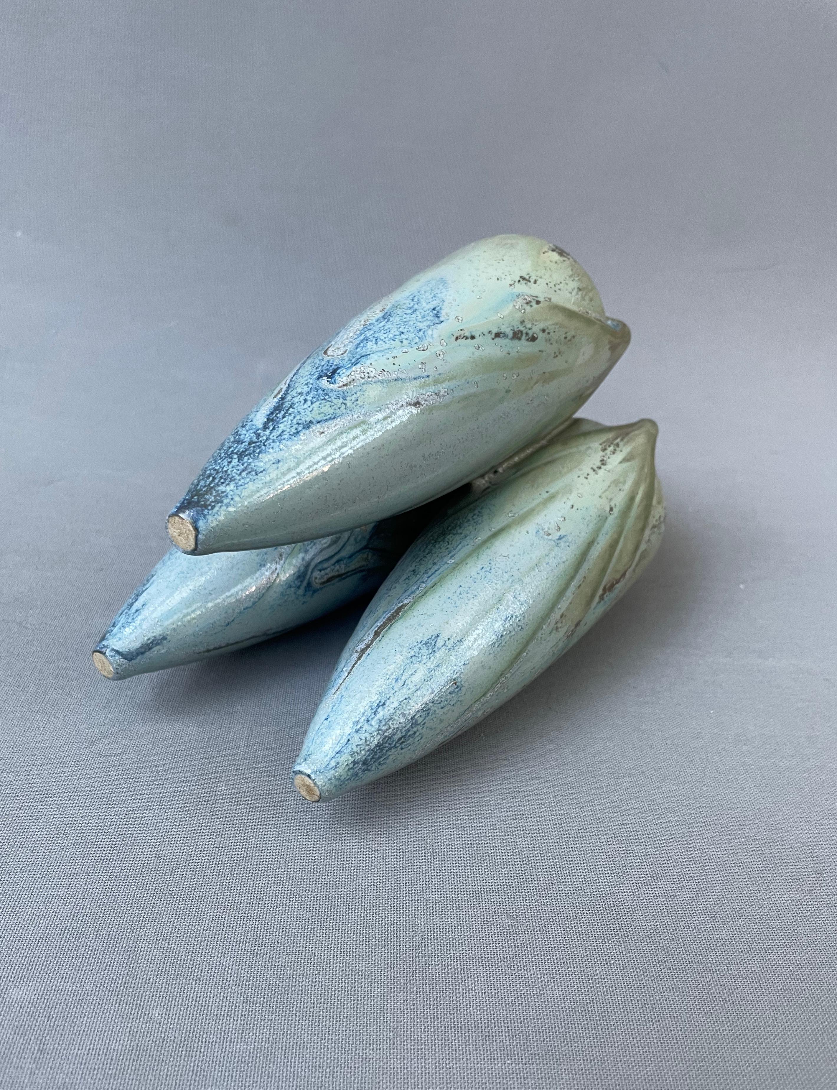 Flamed Stoneware Vase With Three Adjoining Amphorae For Sale 4