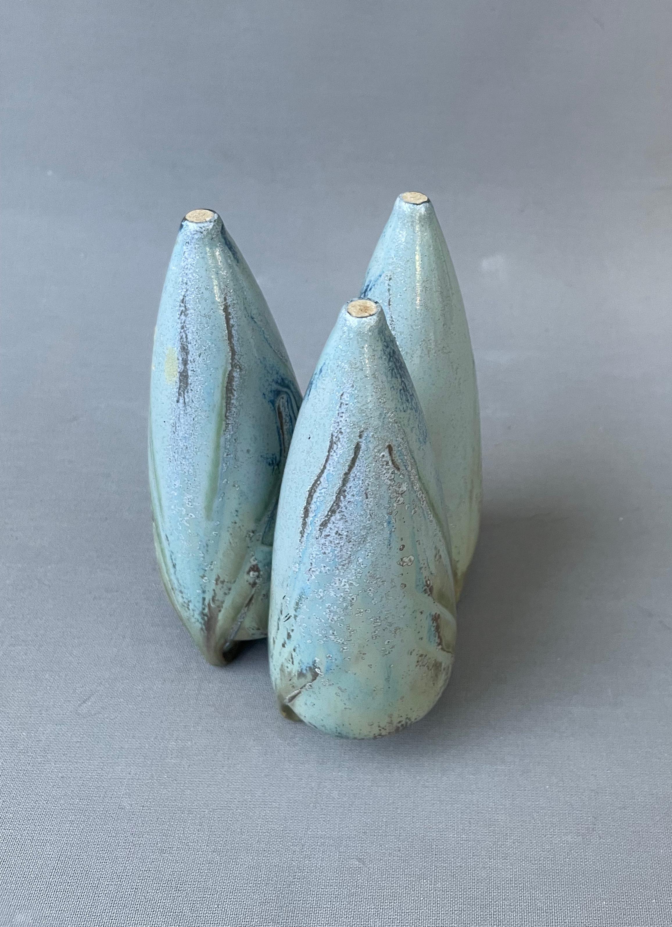 Flamed Stoneware Vase With Three Adjoining Amphorae For Sale 5