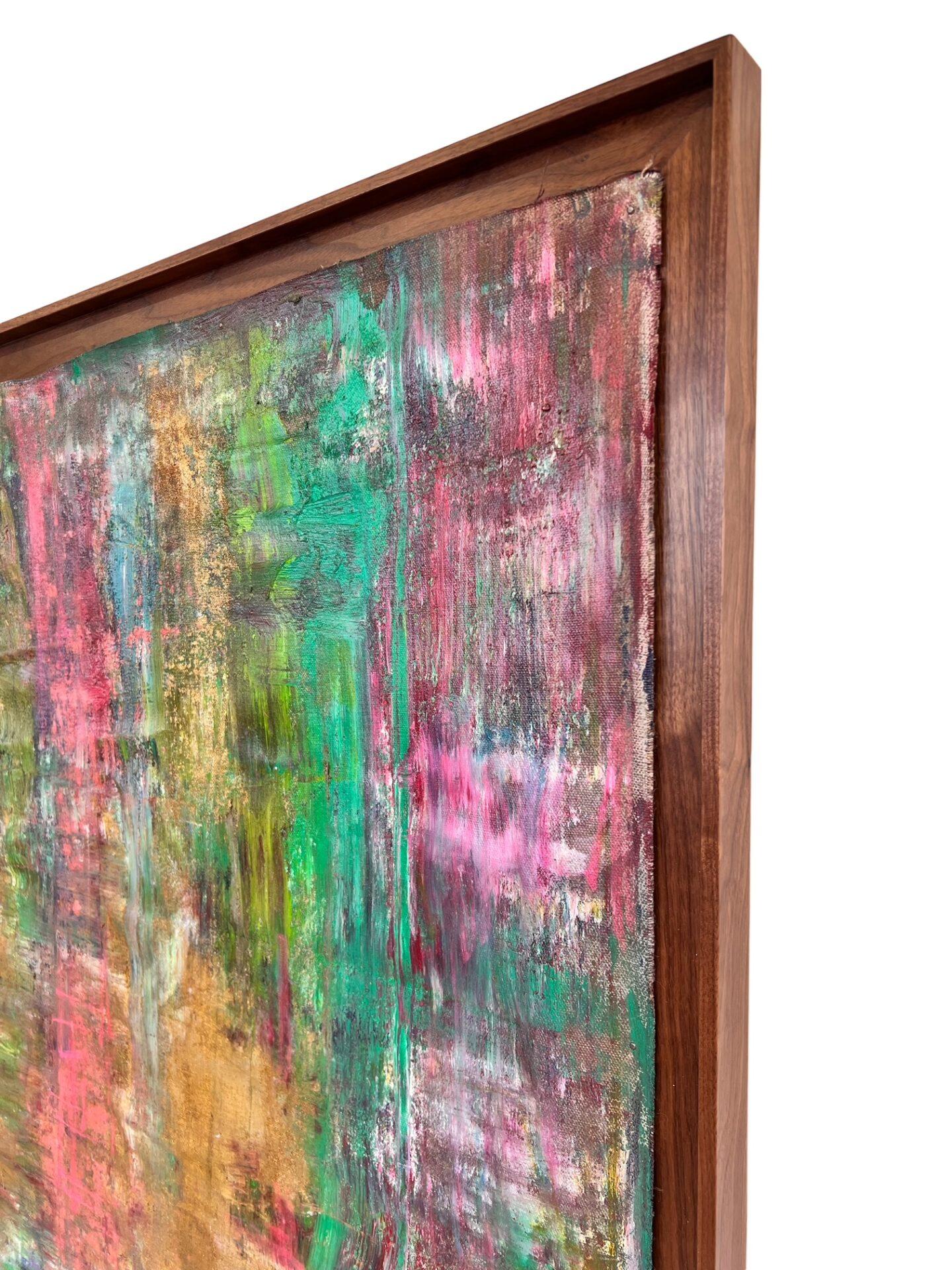 Oil paint and pigments pure Belgian linen. Handcafted wooden frame made of American walnut.
