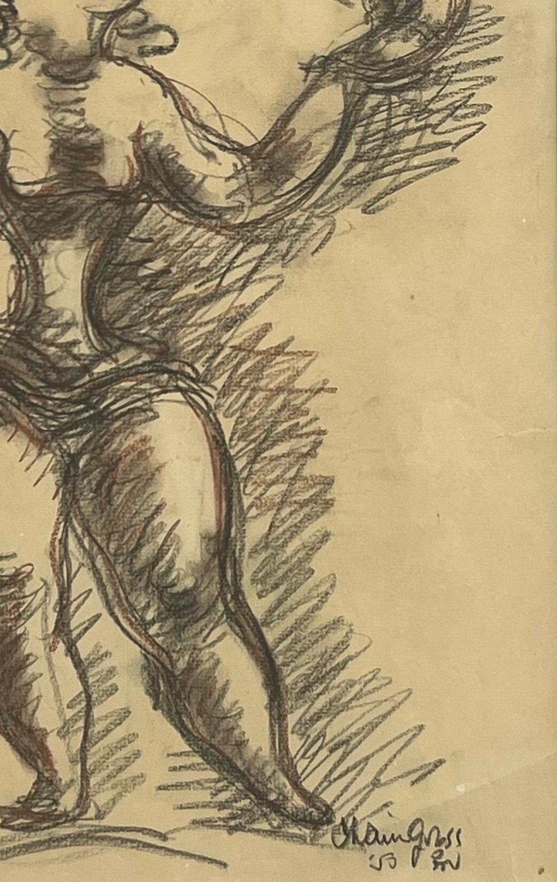 Chain Gross Acrobat with Cat Original Drawing from The Acrobats series, Signed For Sale 1