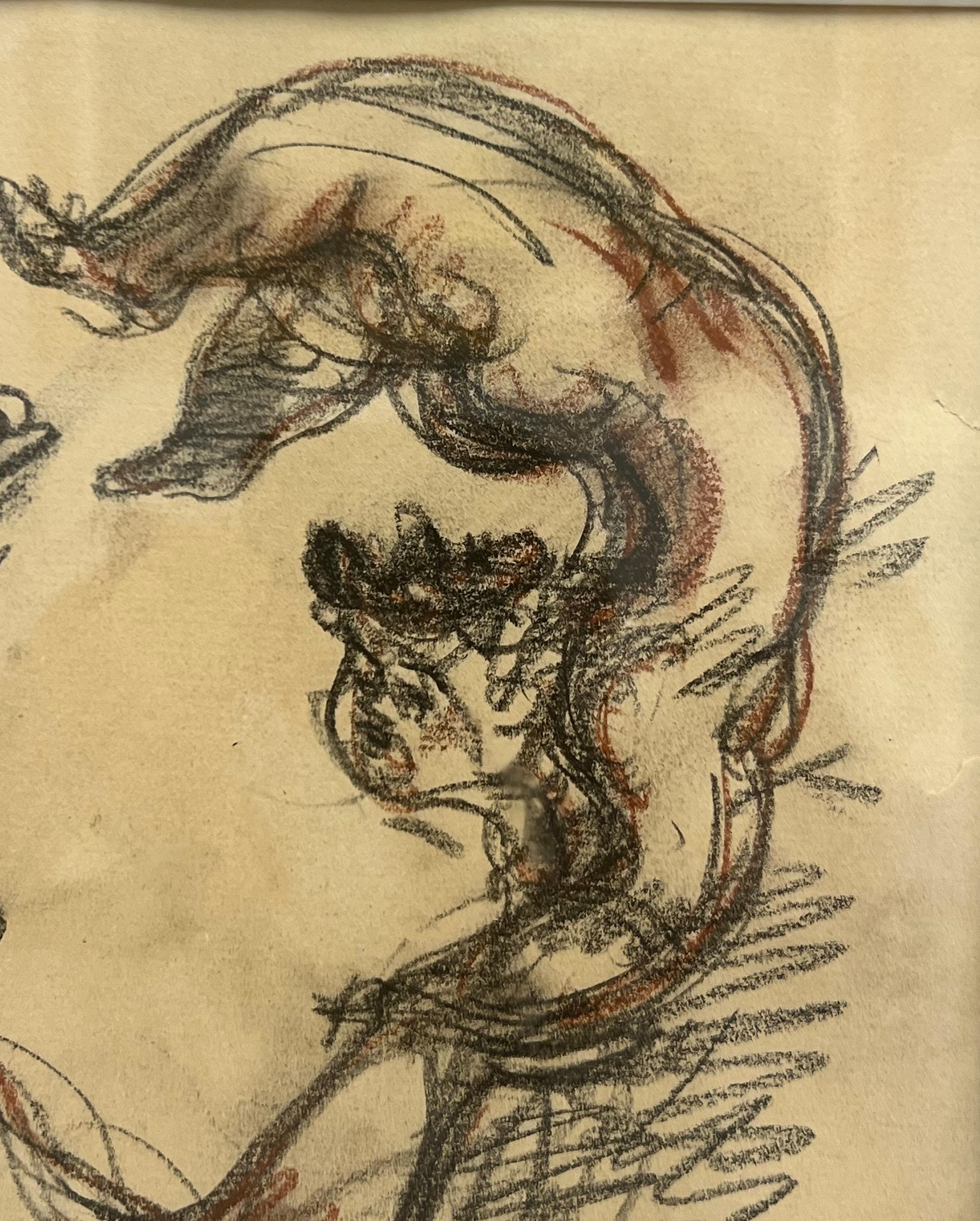 Chain Gross Acrobat with Cat Original Drawing from The Acrobats series, Signed For Sale 2