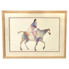 Lithographie amérindienne en aquarelle de Carole Greg, édition limitée, signée