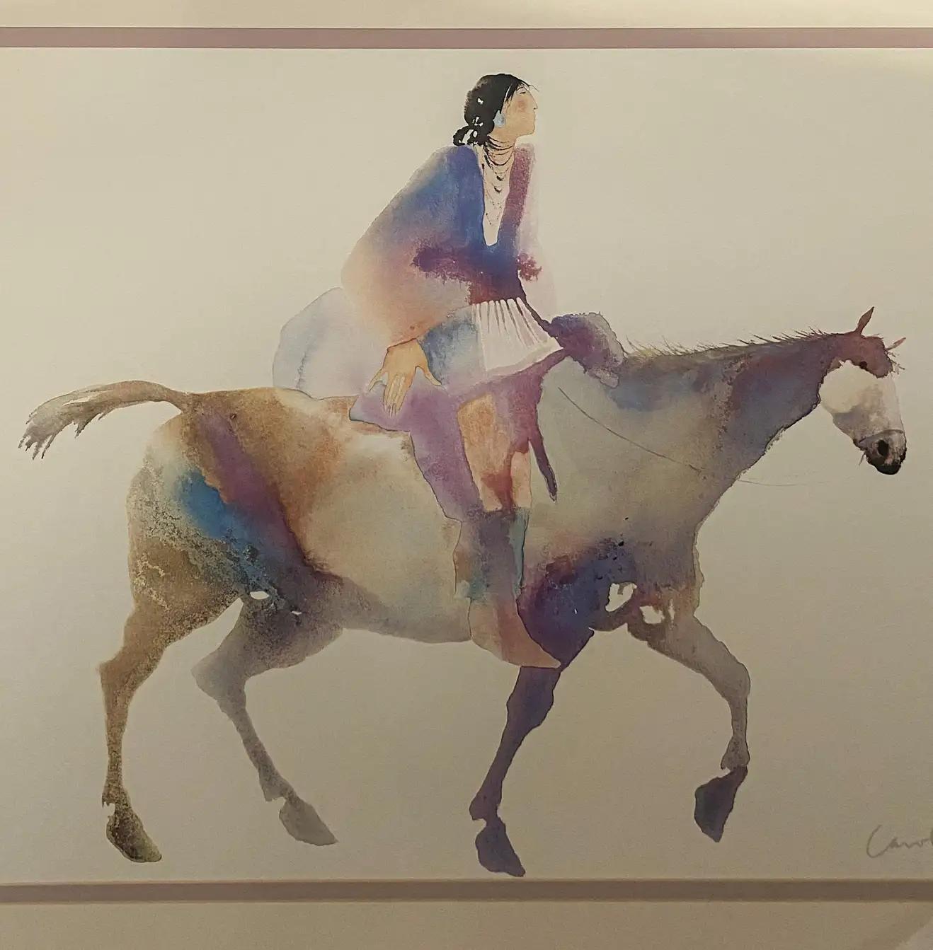 Native American Watercolor Lithograph by Carole Greg, Limited Edition, Signed  - Art by Carol Grigg