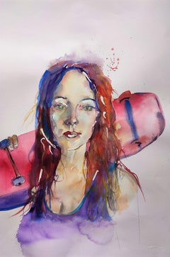 Watercolor portrait "Amber with Skate"