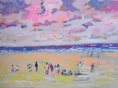 Colorful neo-impressionist gouache on paper "Summer Games"