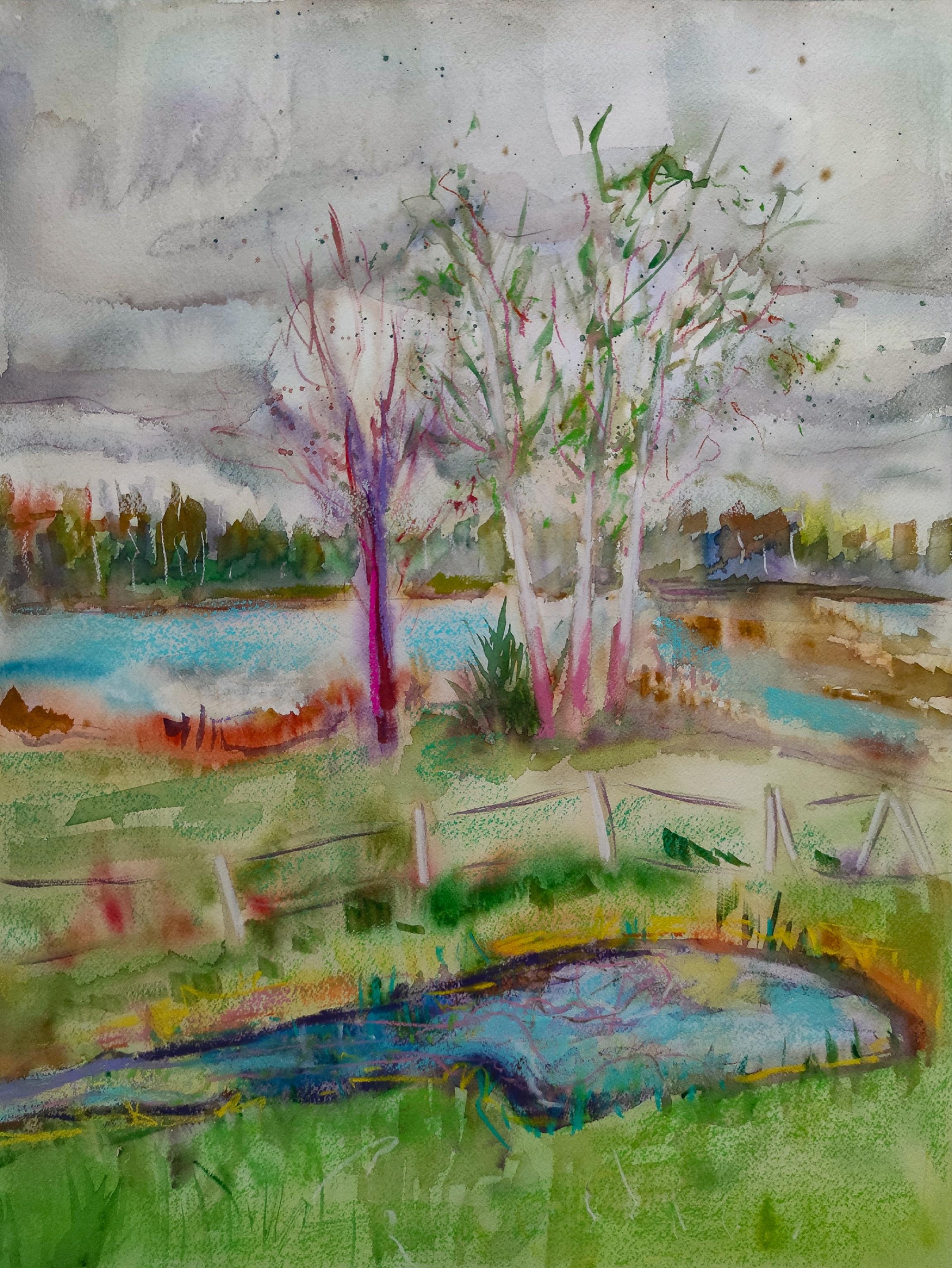 Linda Clerget Landscape Painting - REVERIE AT THE MARSH OF EPISY