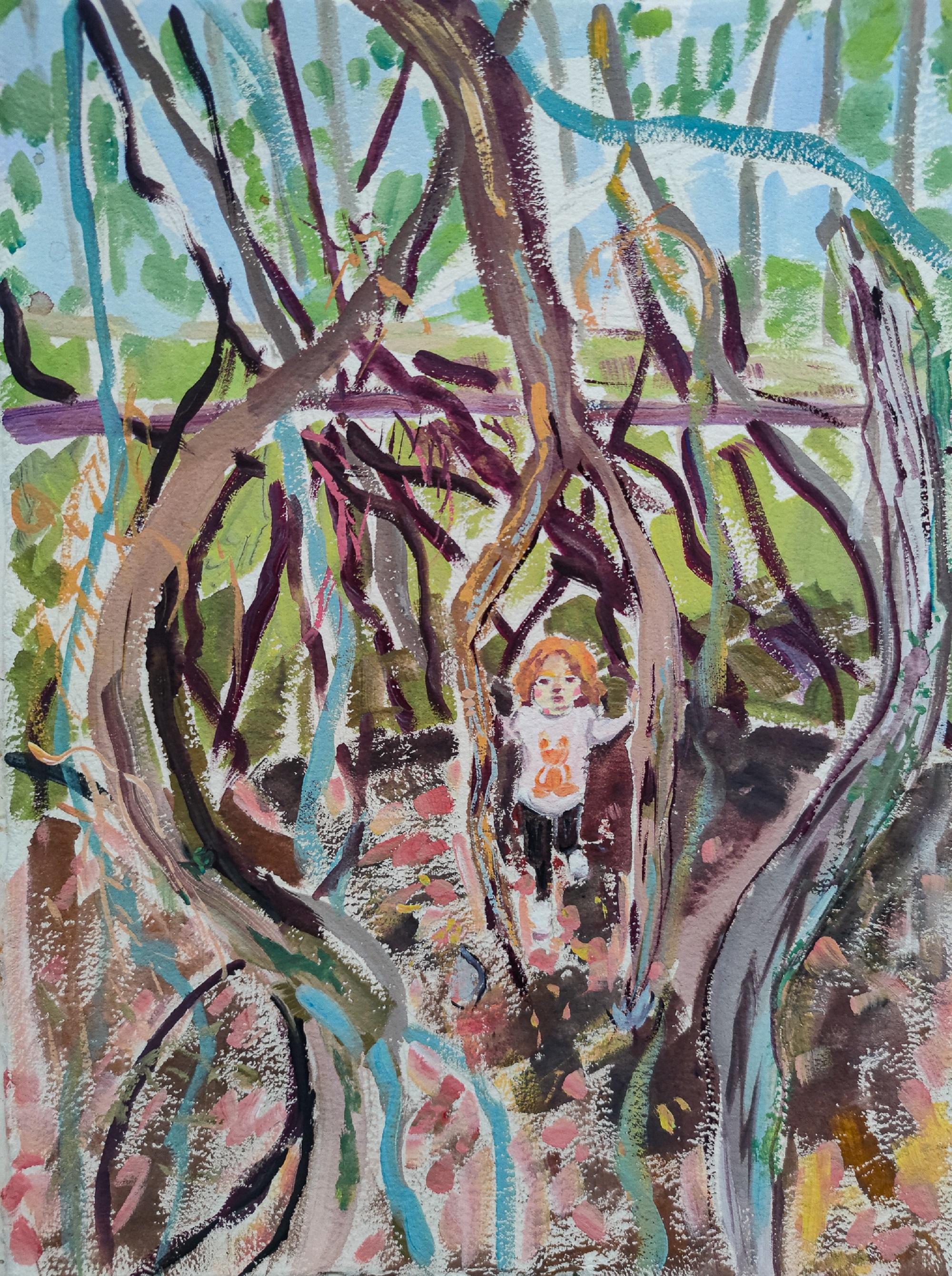 Linda Clerget Landscape Painting - LITTLE GUARDIAN OF THE WOODS