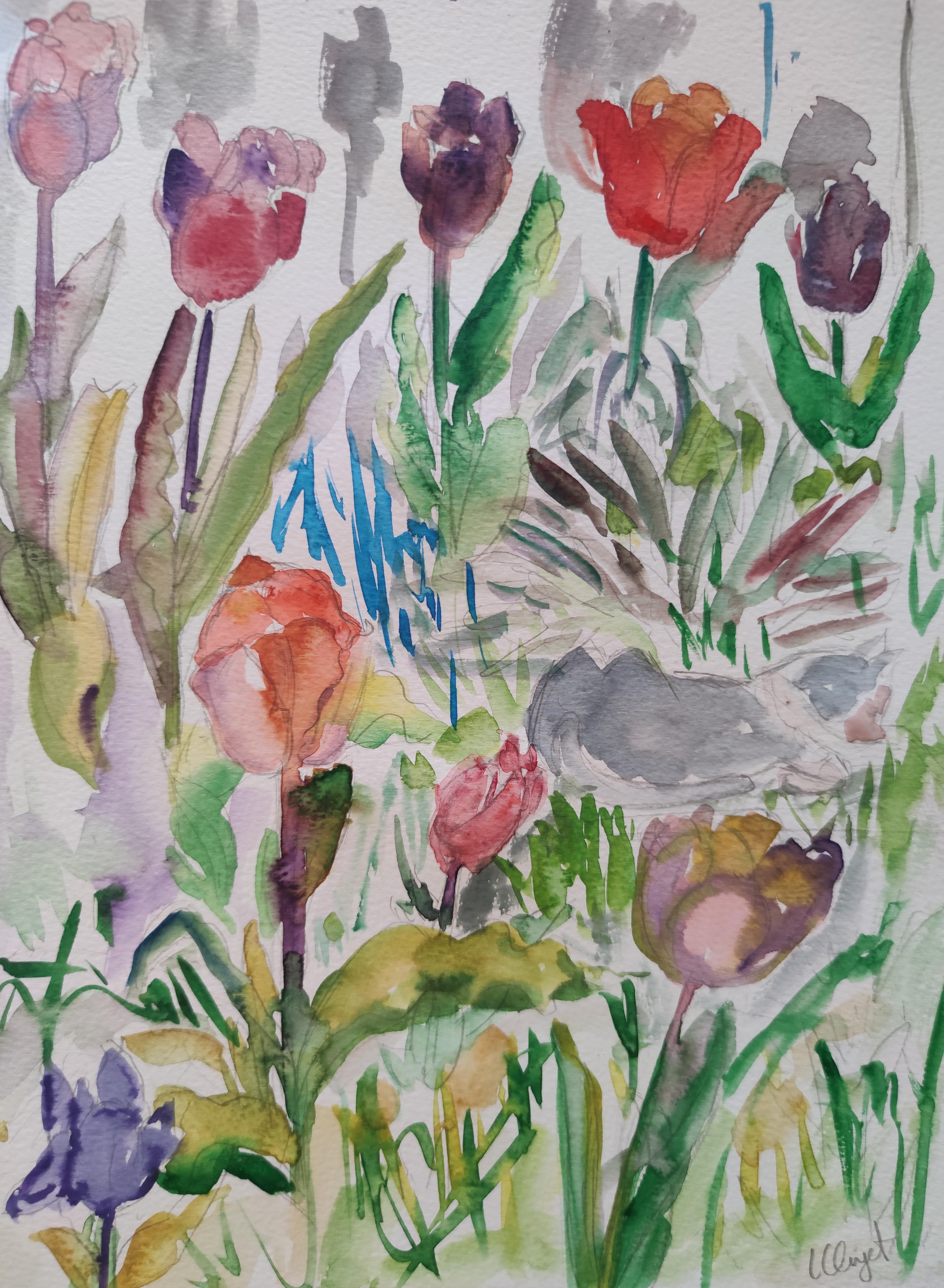  Linda Clerget Landscape Art - Isis with the tulipes 