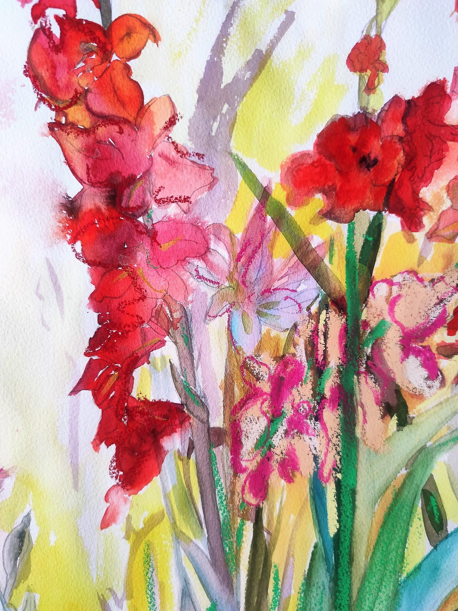 Gladiolas in madness - Naturalistic Art by Linda Clerget
