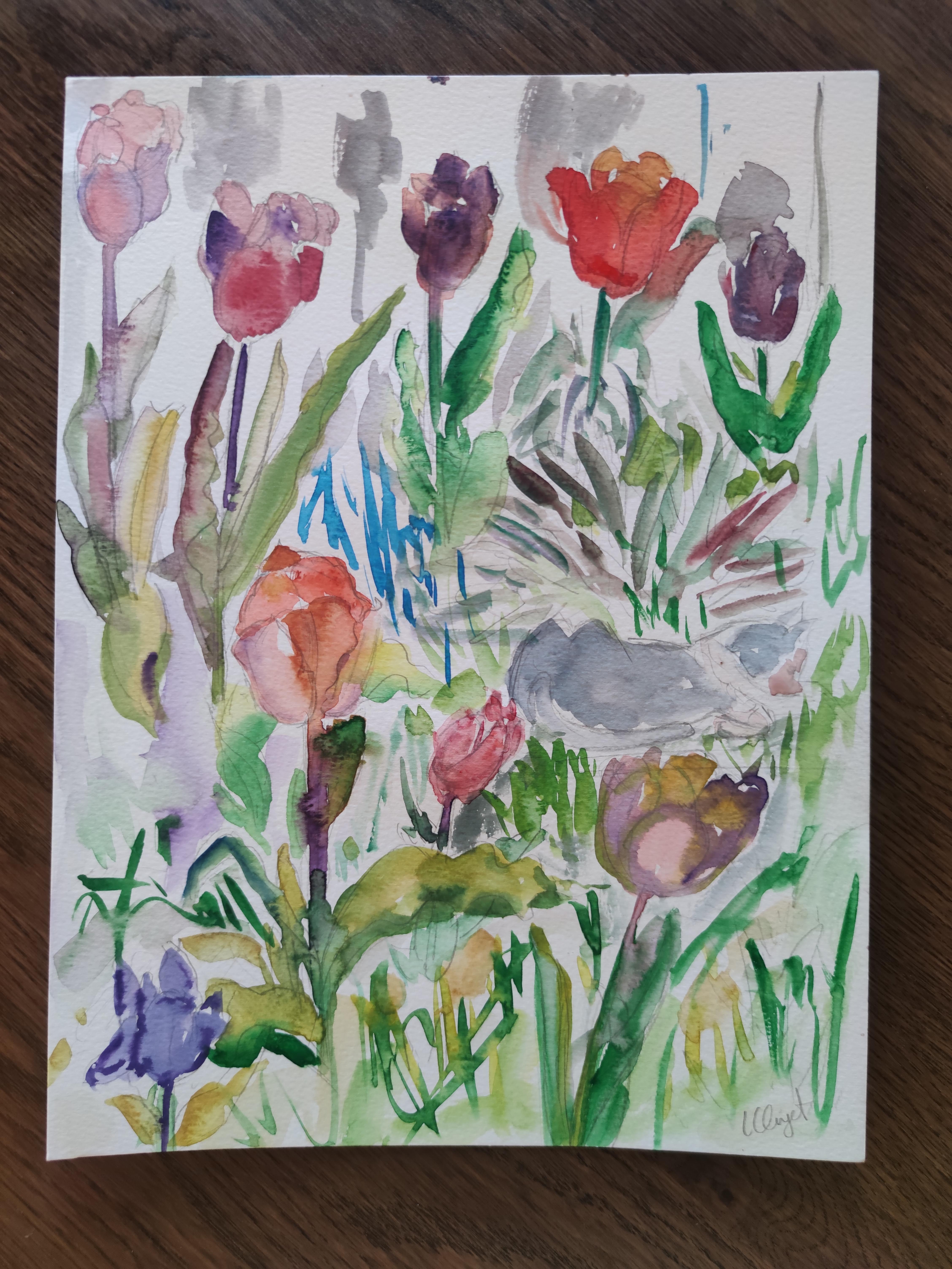 Isis with the tulipes  - Fauvist Art by  Linda Clerget