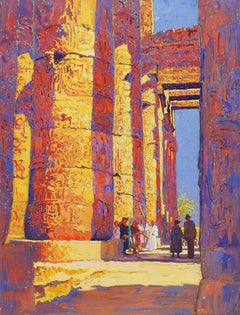 Antique Tourists Viewing the Temple of Karnak, Egypt 