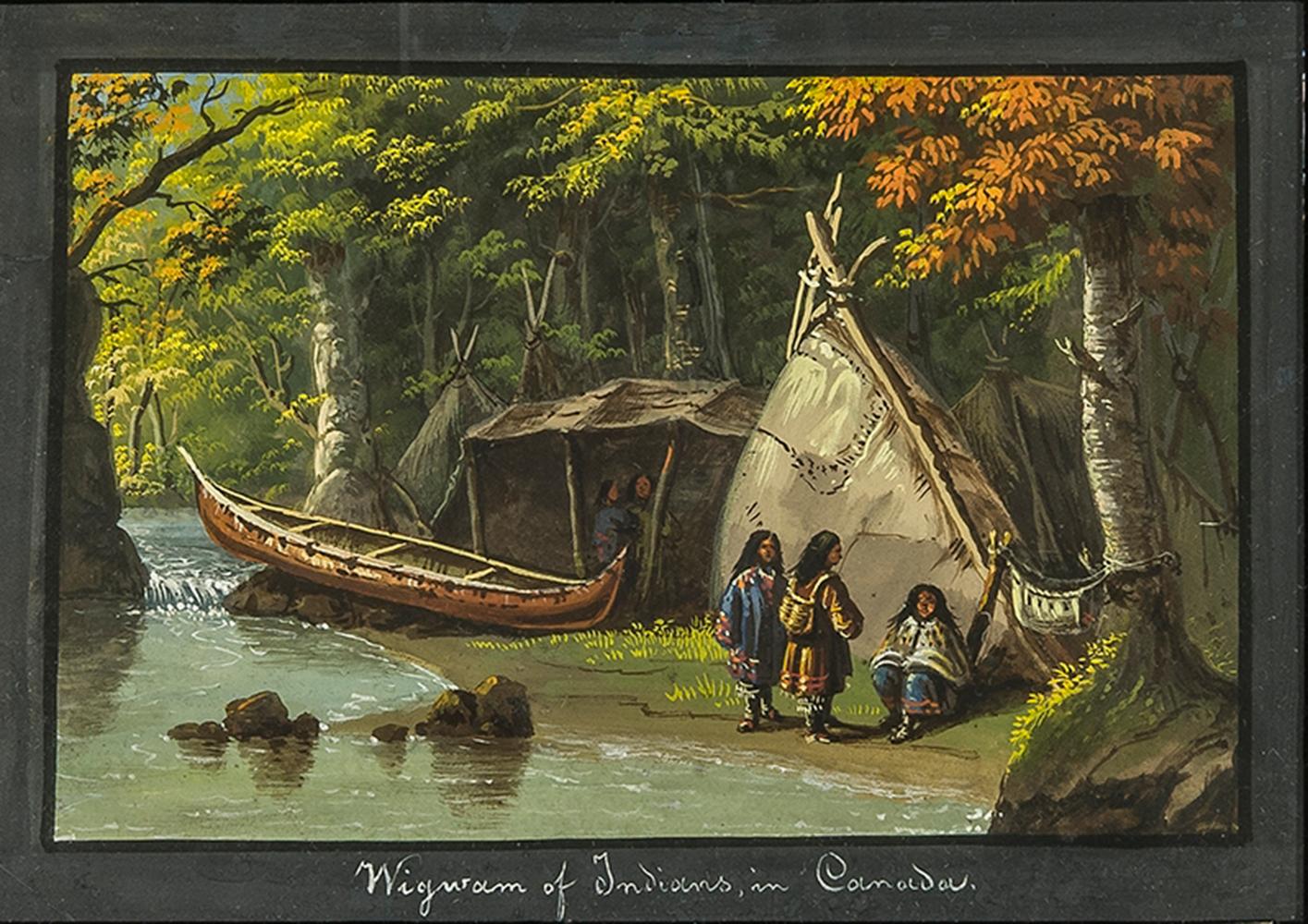 Nicolino V. Calyo Landscape Art - Wigwam of Indians in Canada 
