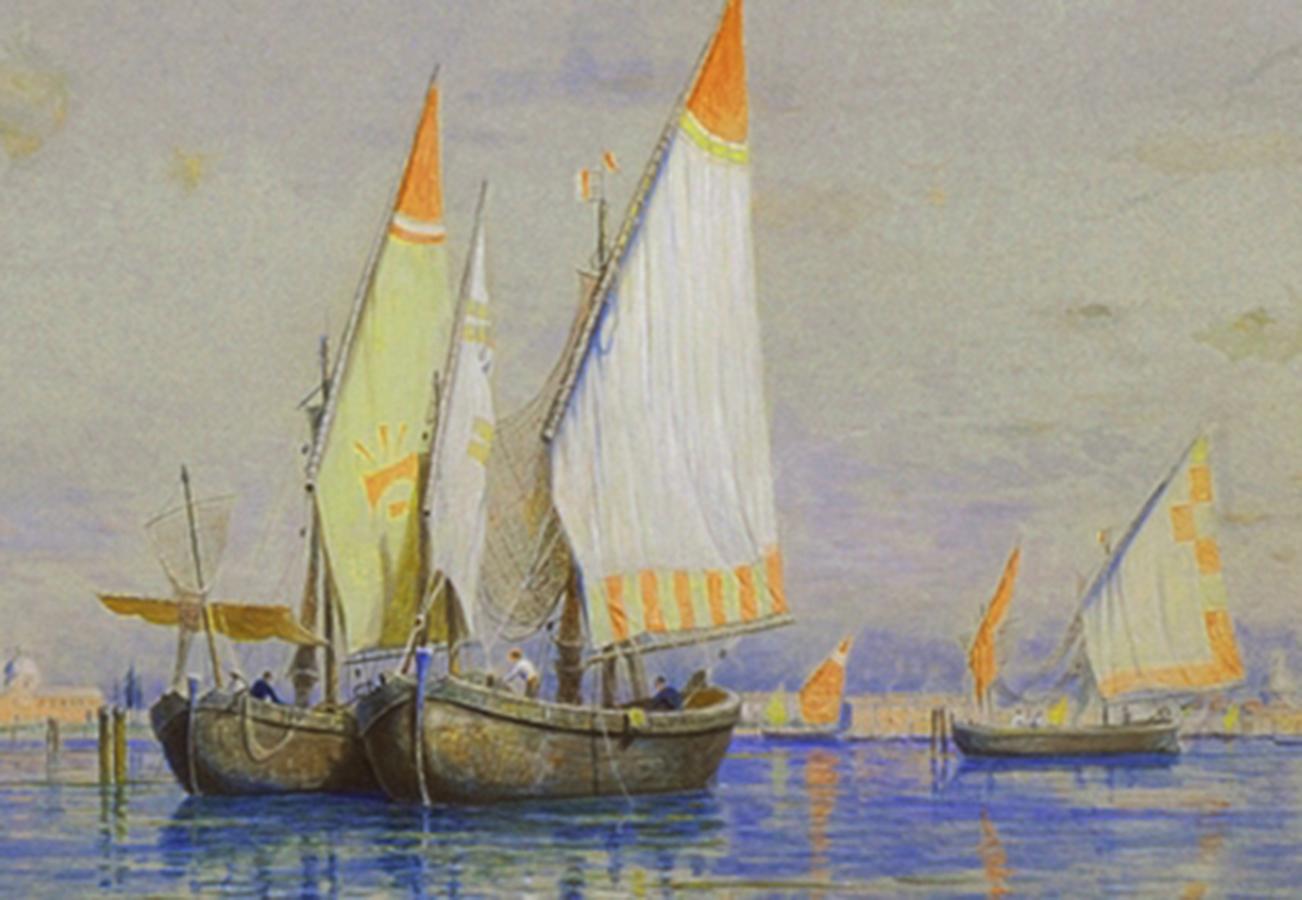 Fishing Boats, Venice - American Realist Art by William Stanley Haseltine