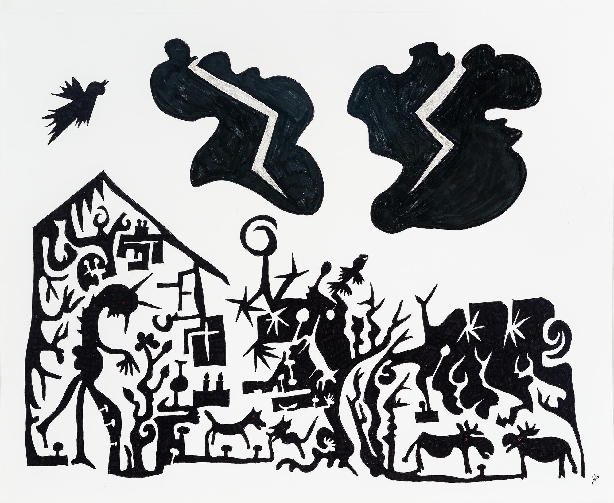 Jeanne Brousseau Abstract Drawing – Ohne Titel [Schwarze Formulare]