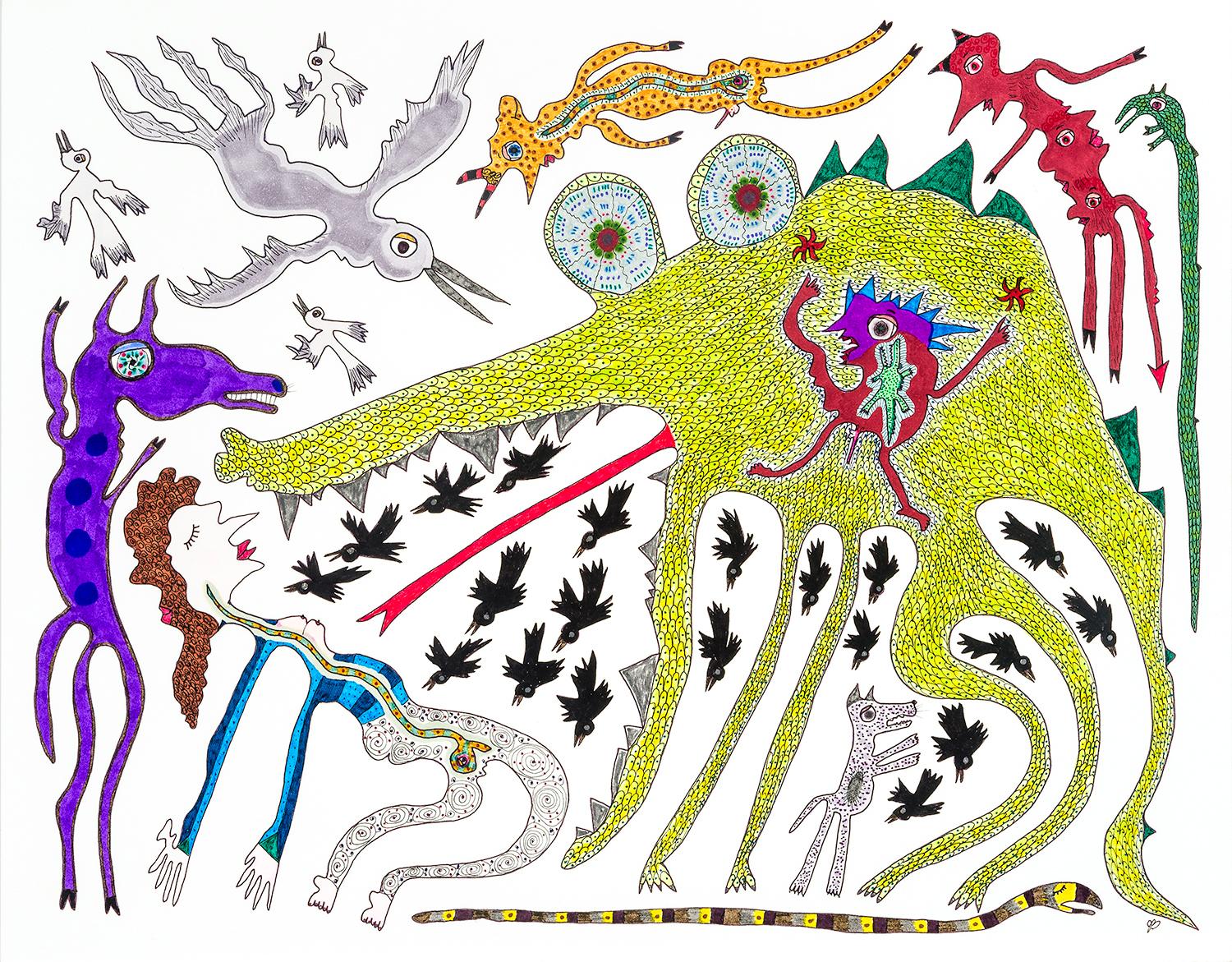Jeanne Brousseau Abstract Drawing - Untitled [Open Mouthed Dragon]