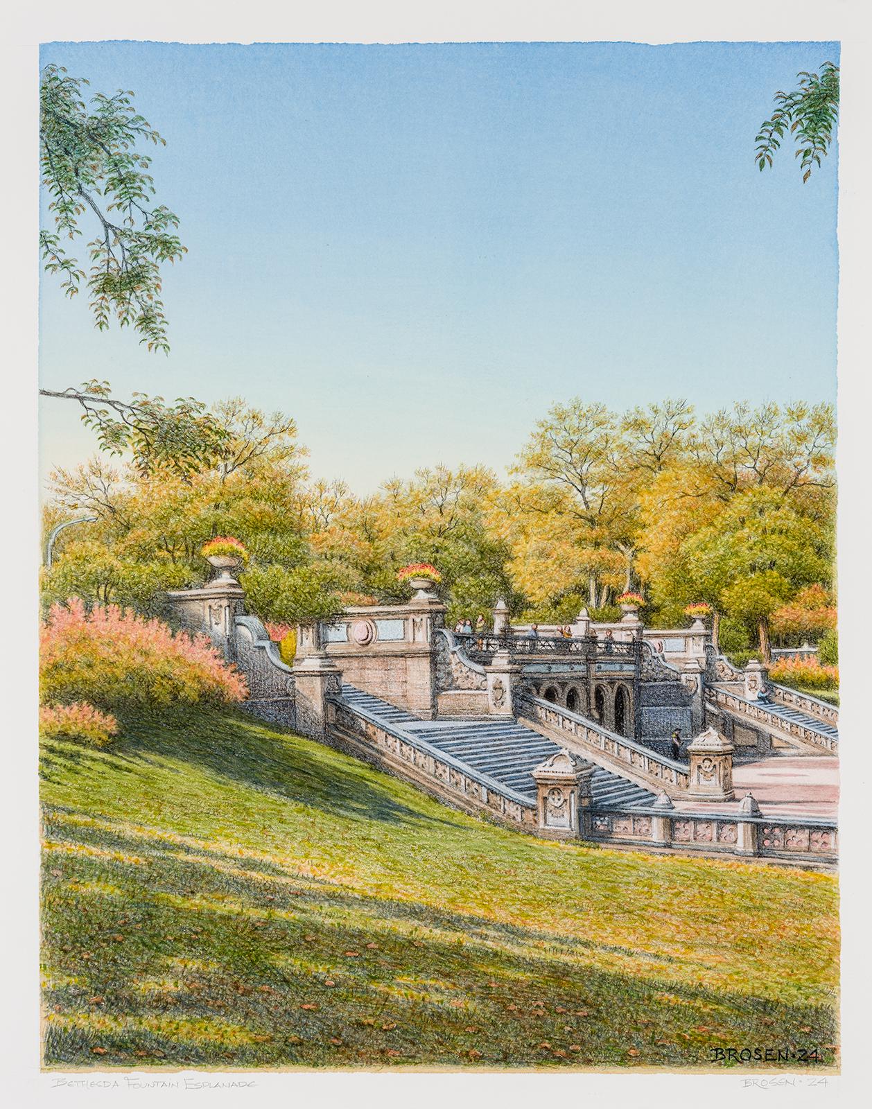 Frederick Brosen Landscape Art - Bethesda Fountain Esplanade