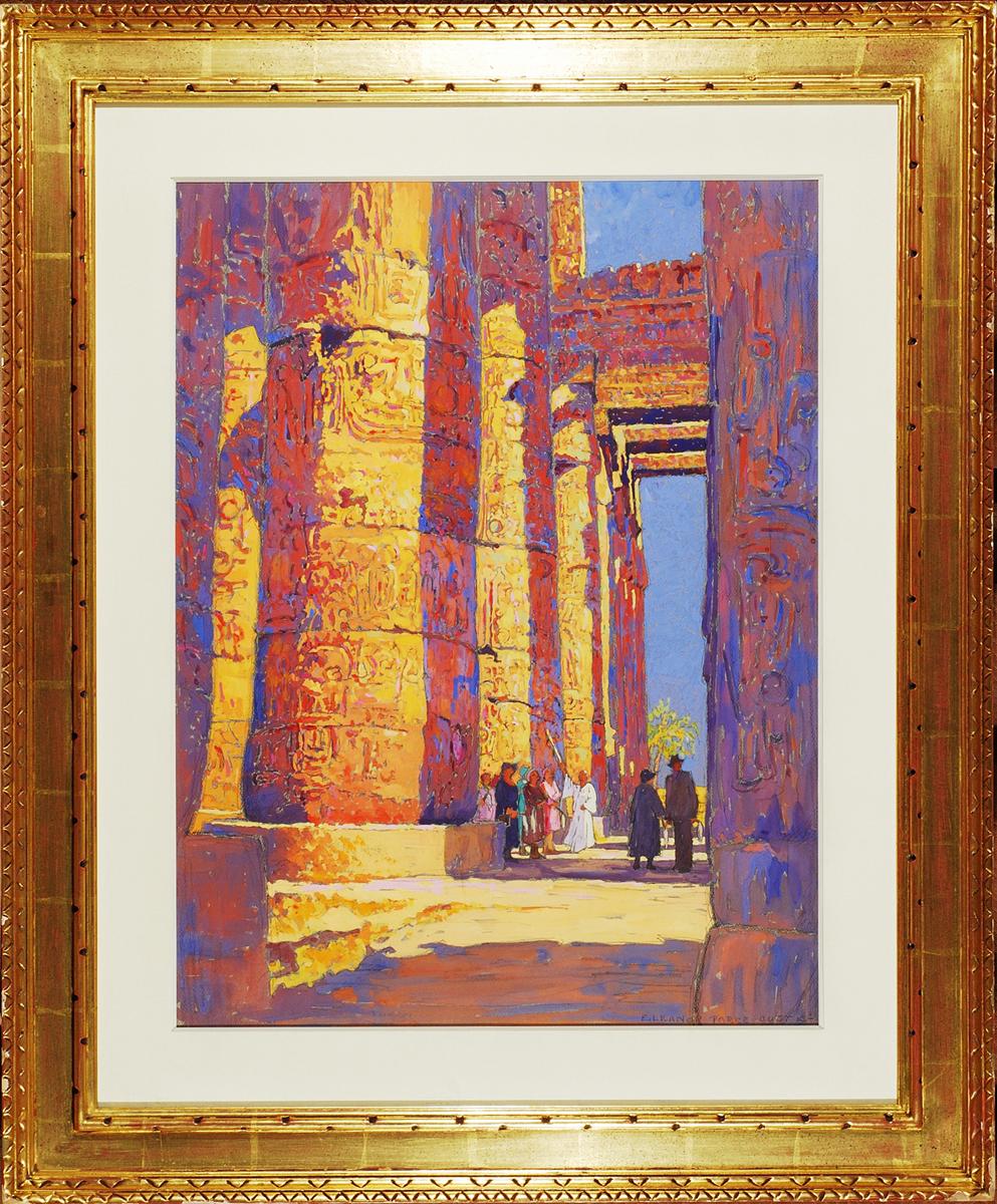 Touristen besichtigen den Tempel der Karnake, Ägypten  (Braun), Landscape Art, von Eleanor Parke Custis