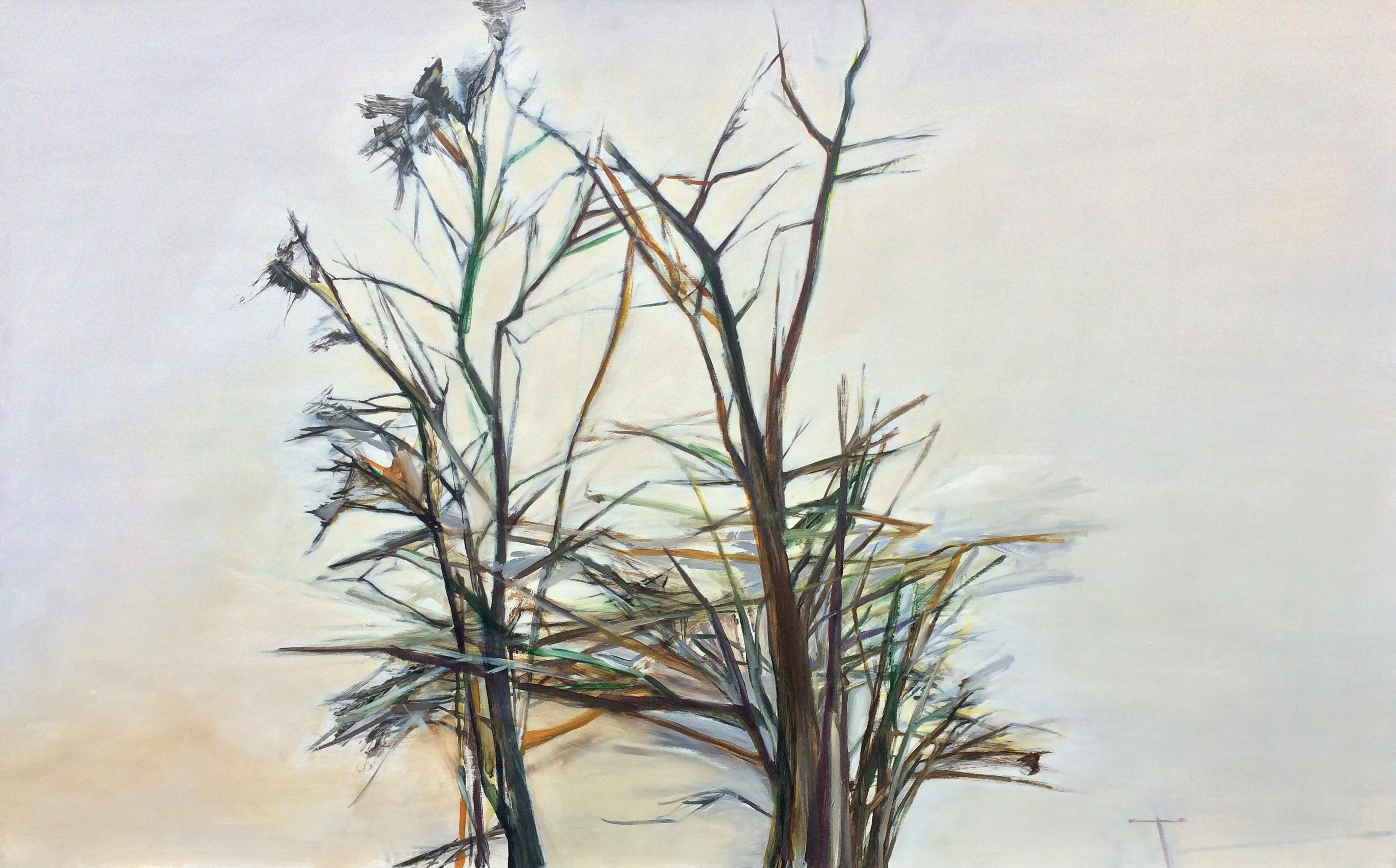Shirley Irons Landscape Painting - White Sumac, oil on canvas, 44" x 70"
