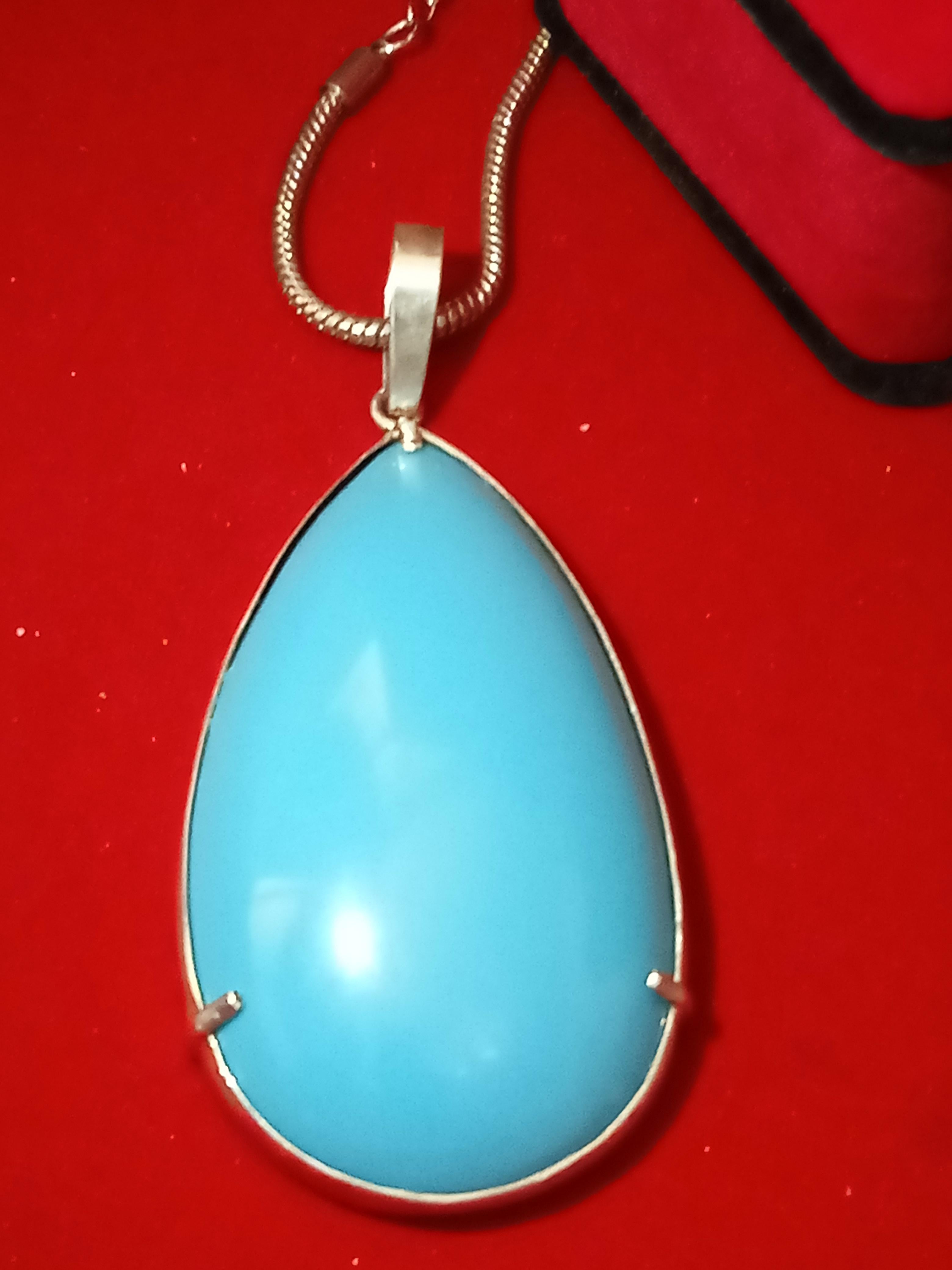 Natural tourquise stone silver pandant with necklace  For Sale 5