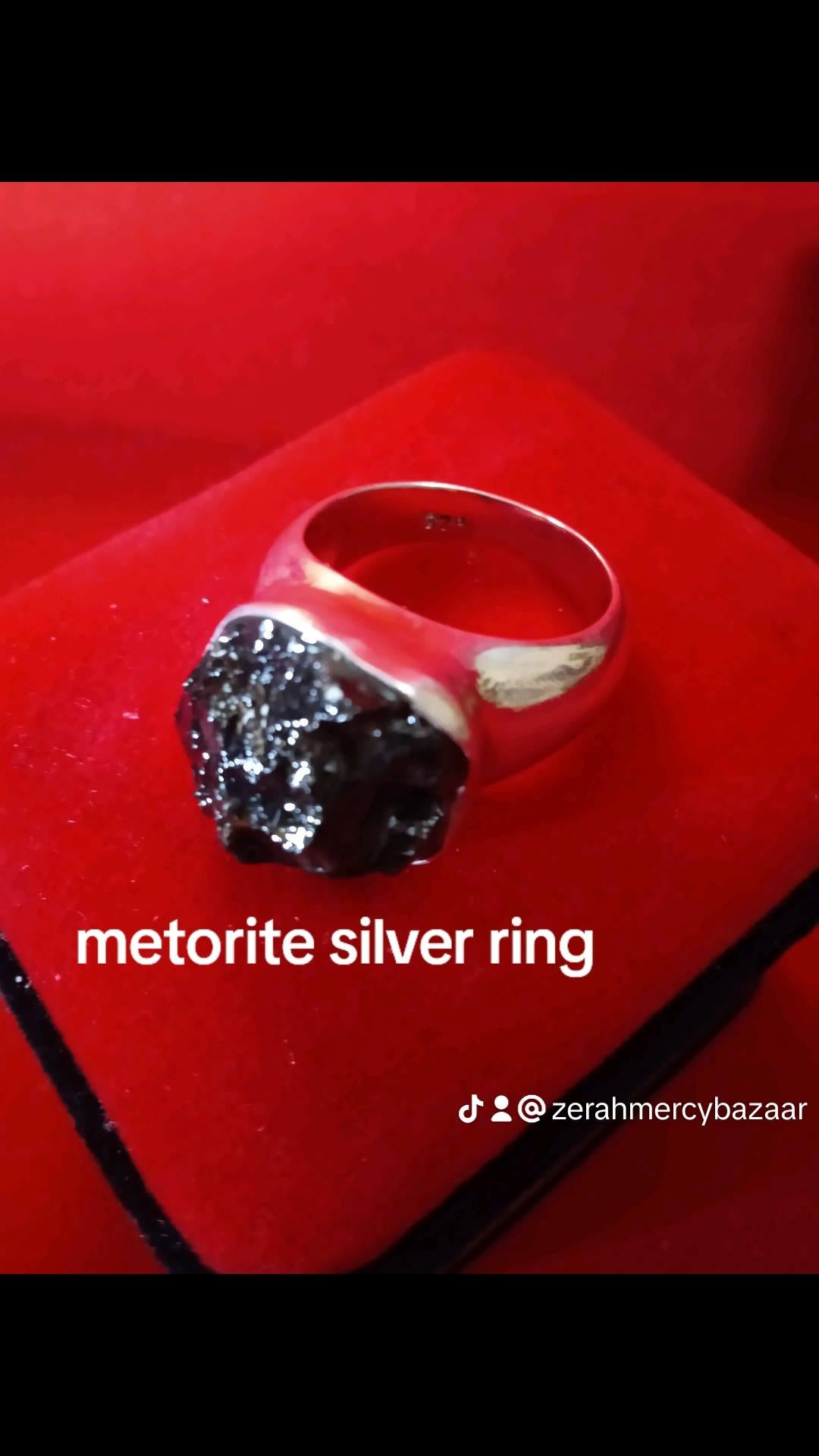 Natural metorite silver ring 