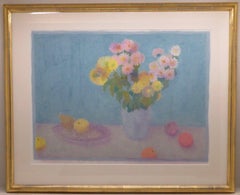 Original LARGE Blumenstillleben Englisch Pastellmalerei von BERNARD MYERS