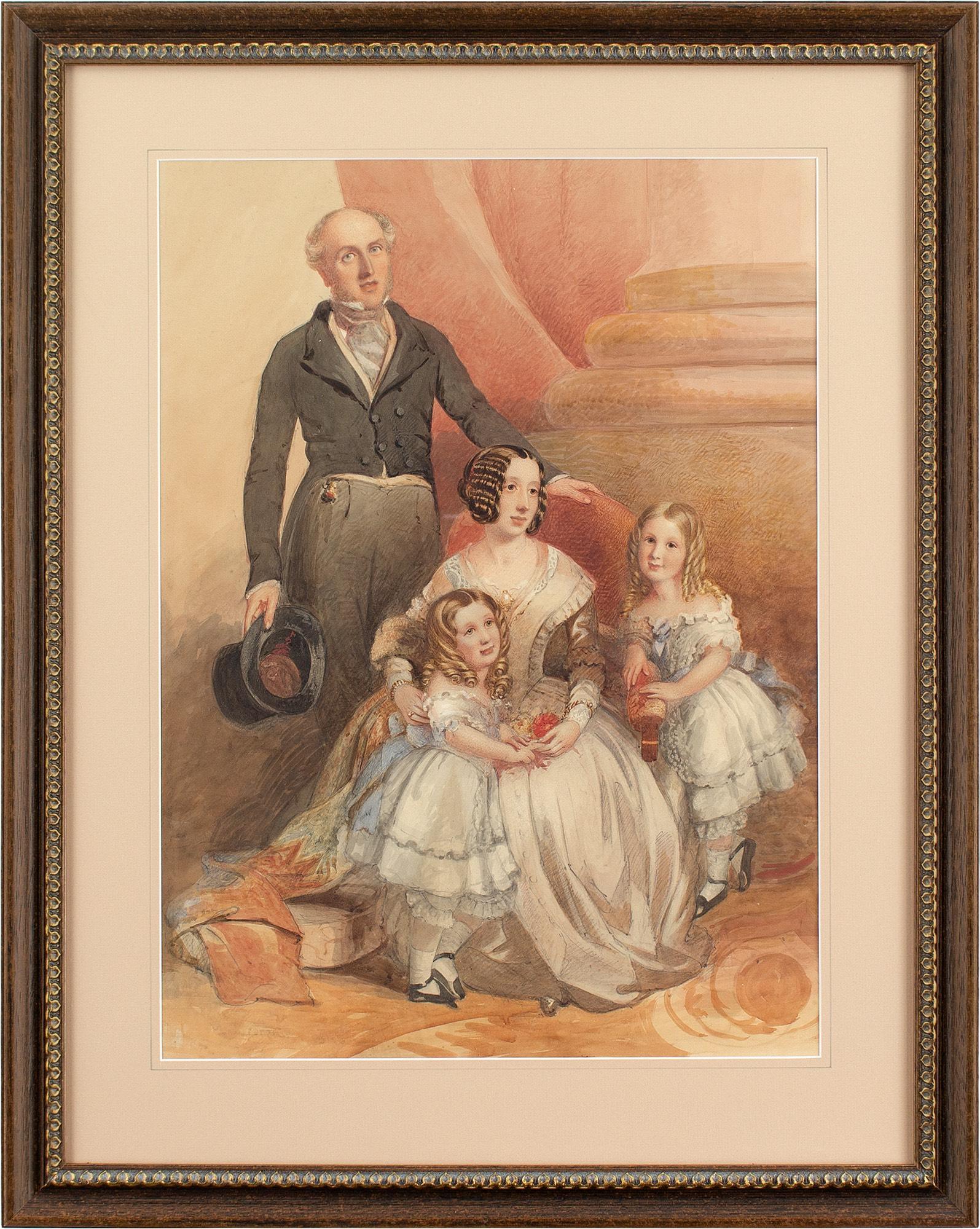 Frederick Cruickshank (Attributed), Portrait Of A Family, Watercolour