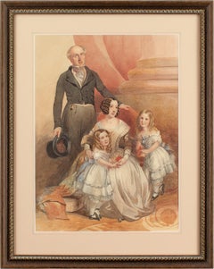 Antique Frederick Cruickshank (Attributed), Portrait Of A Family, Watercolour