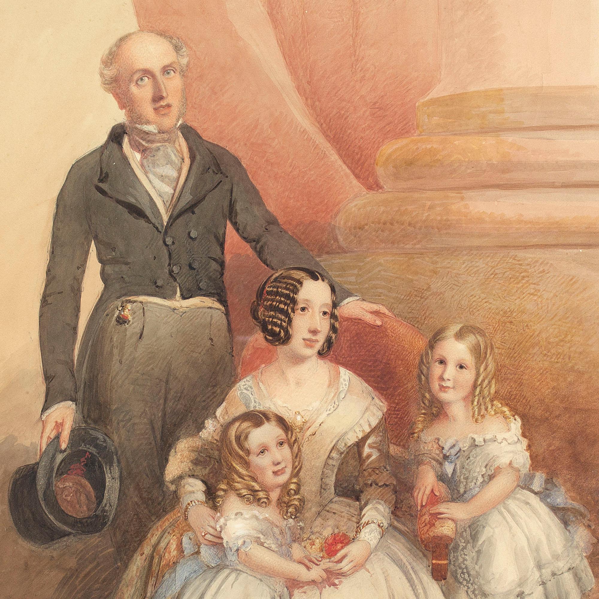 Frederick Cruickshank (Attributed), Portrait Of A Family, Watercolour For Sale 1