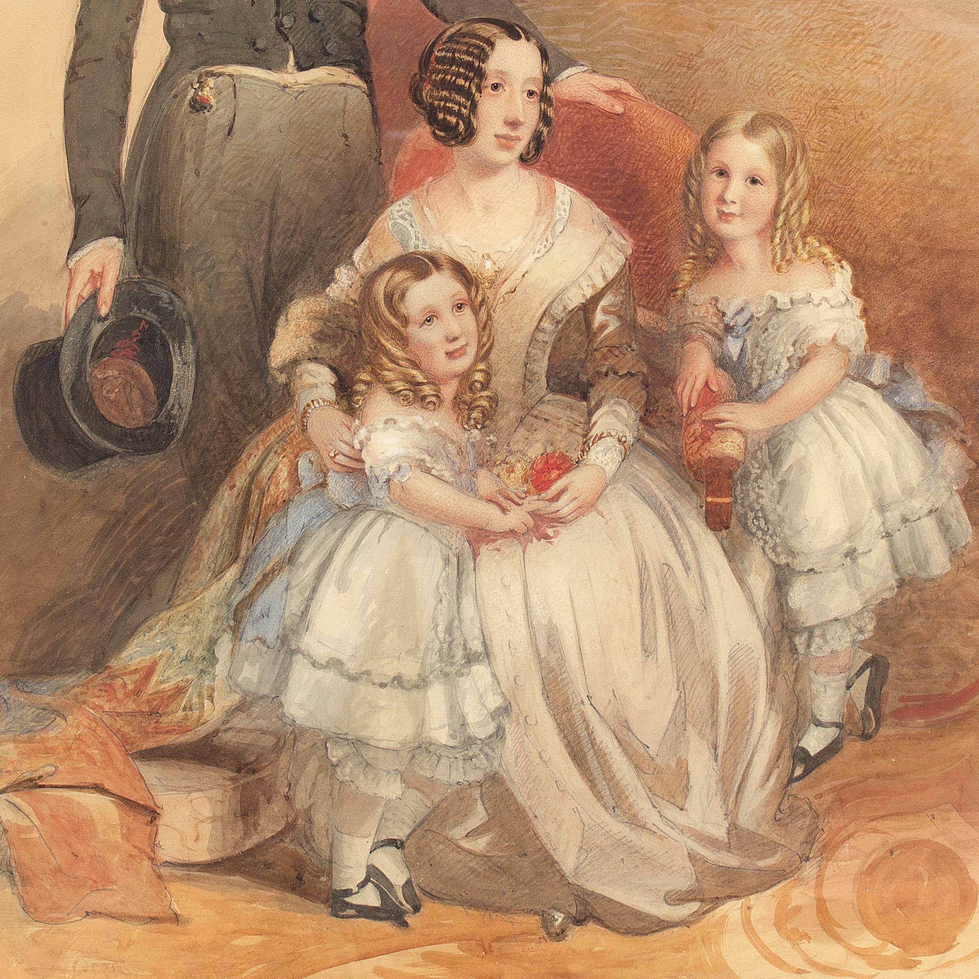 Frederick Cruickshank (Attributed), Portrait Of A Family, Watercolour For Sale 2