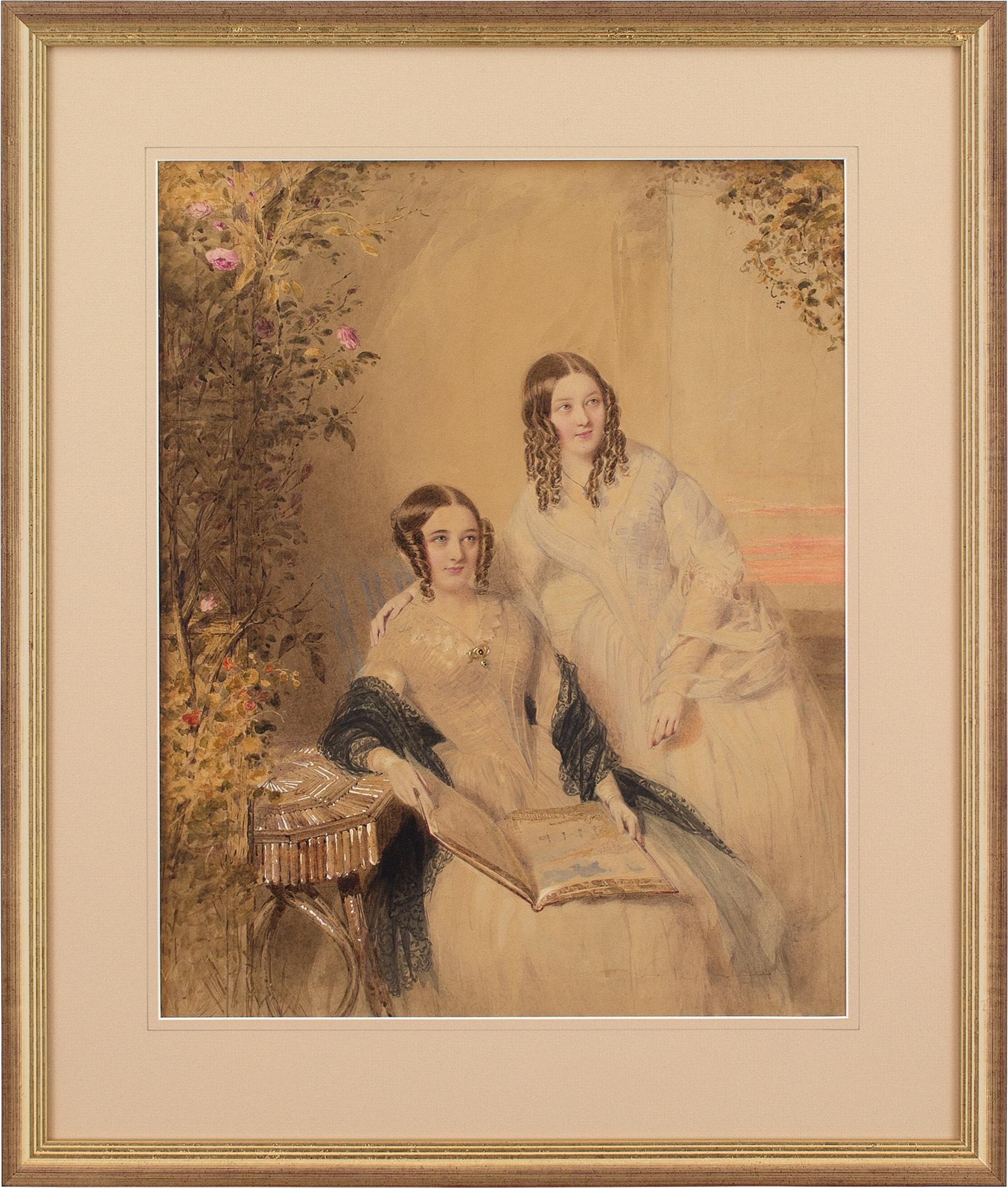 William Drummond (artist) Portrait – William Drummond, Porträt zweier Schwestern, Aquarell