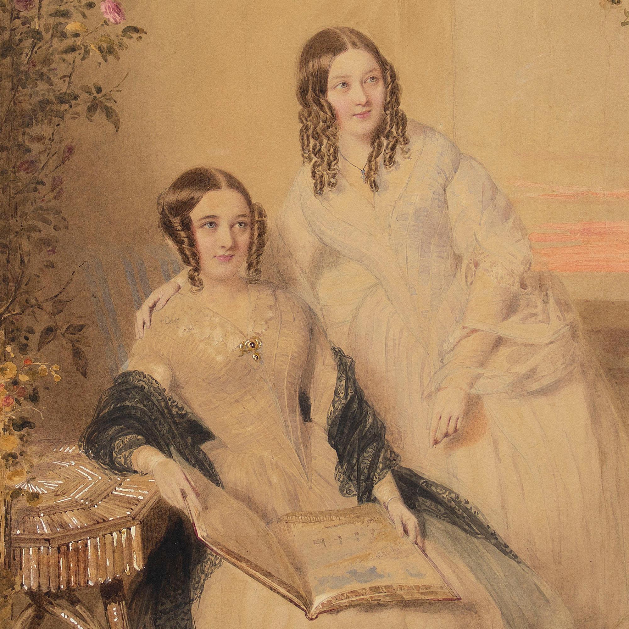 William Drummond, Porträt zweier Schwestern, Aquarell (Englische Schule), Art, von William Drummond (artist)