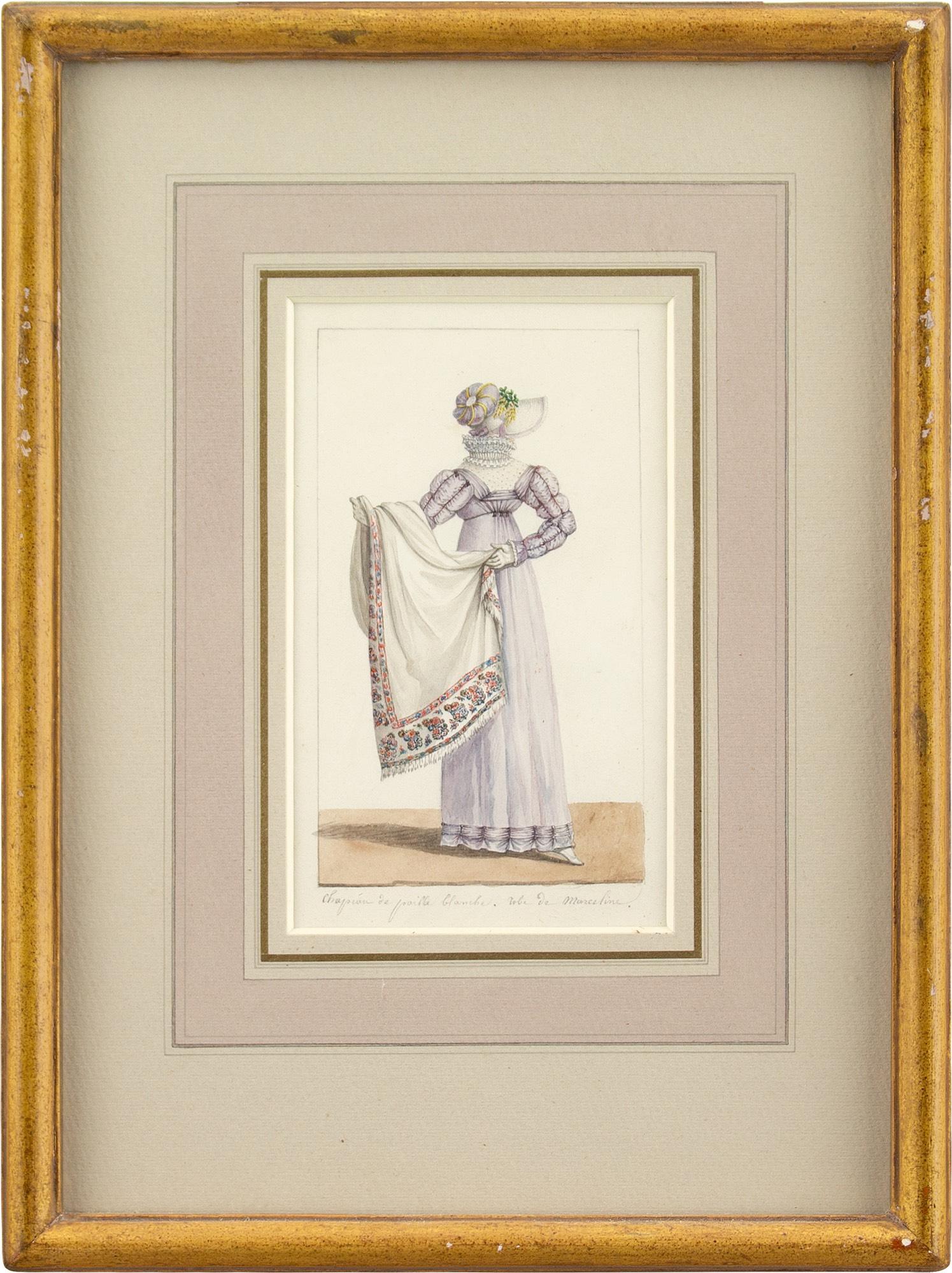 Unknown Portrait - Two Early 19th-Century French School Fashion Drawings, Watercolour