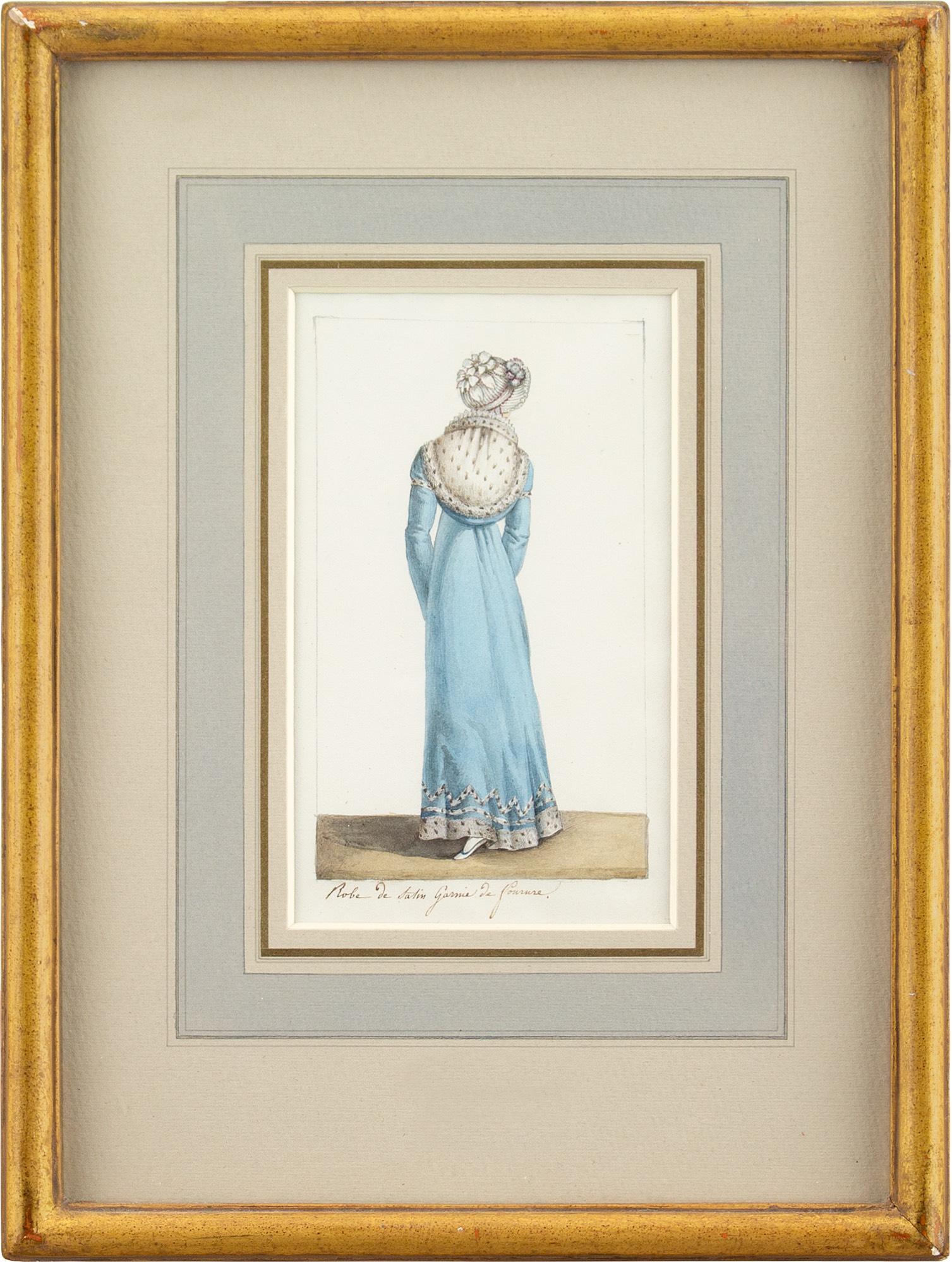 Two Early 19th-Century French School Fashion Drawings, Watercolour - Art by Unknown