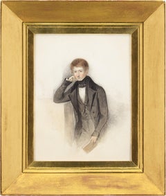 Antique William Moore, Portrait Of A Boy, Watercolour