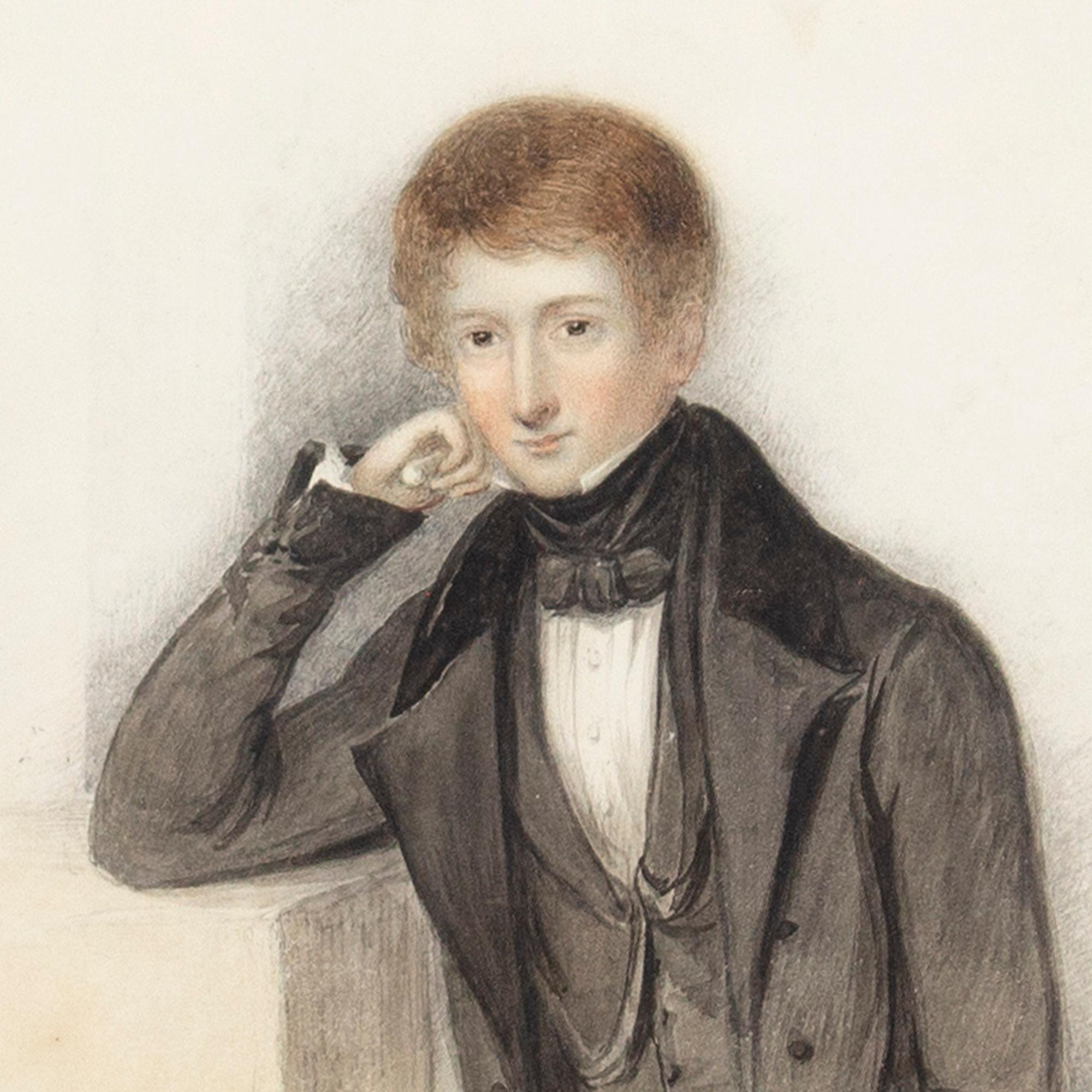 William Moore, Portrait Of A Boy, Watercolour For Sale 2
