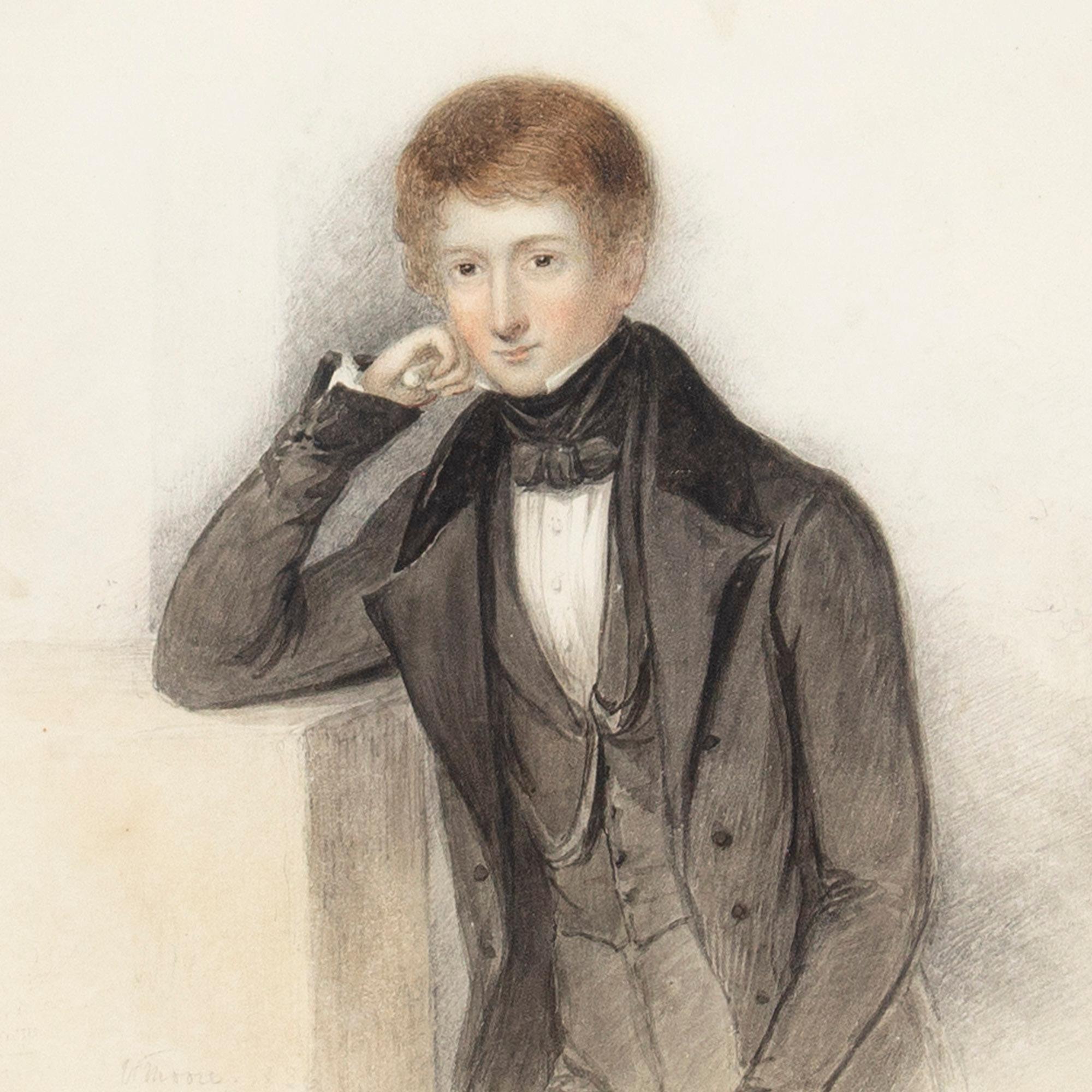 William Moore, Portrait Of A Boy, Watercolour For Sale 1