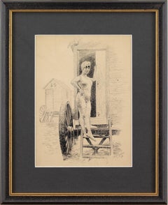 Richard Wintzer, A Young Woman & Bathing Machine, Drawing