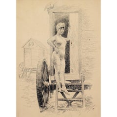 Richard Wintzer, A Young Woman & Bathing Machine, Drawing