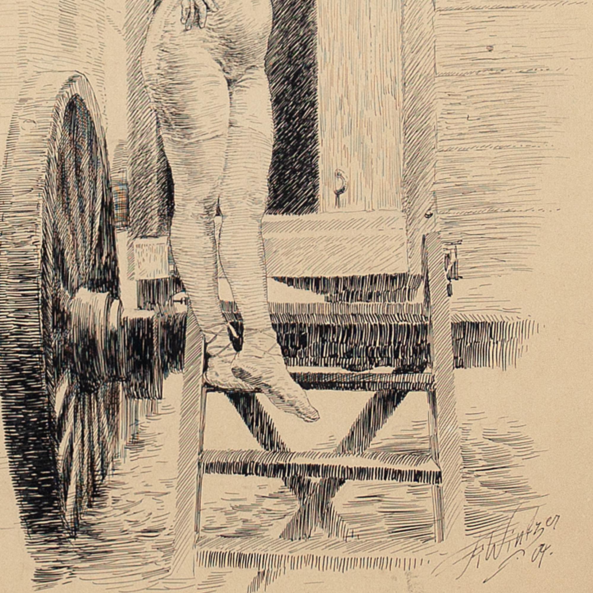 Richard Wintzer, A Young Woman & Bathing Machine, Drawing For Sale 5