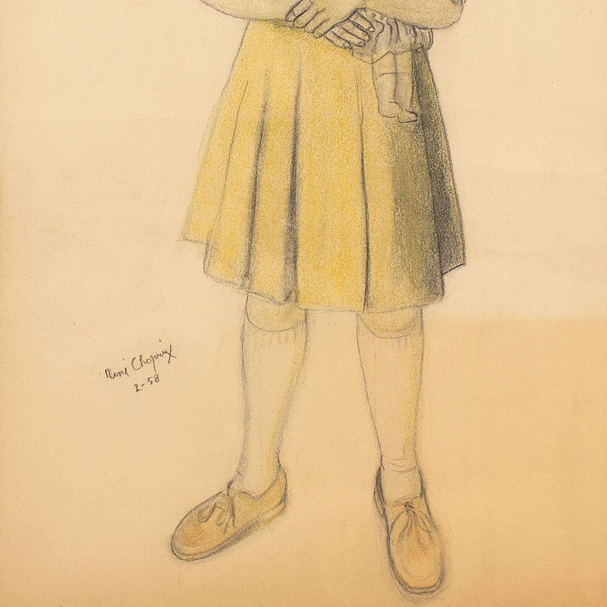 Louis Marie René Choprix, Fille avec poupée, Pastel en vente 1