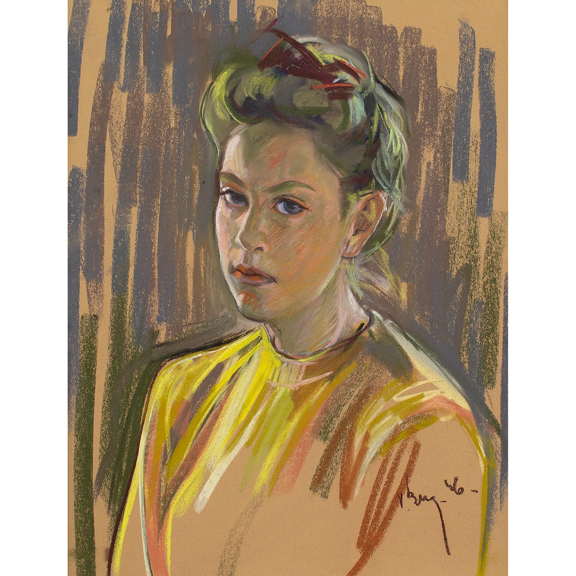 20th-Century Swedish School, Portrait Of A Woman, Pastel - Post-Impressionist Art by Unknown
